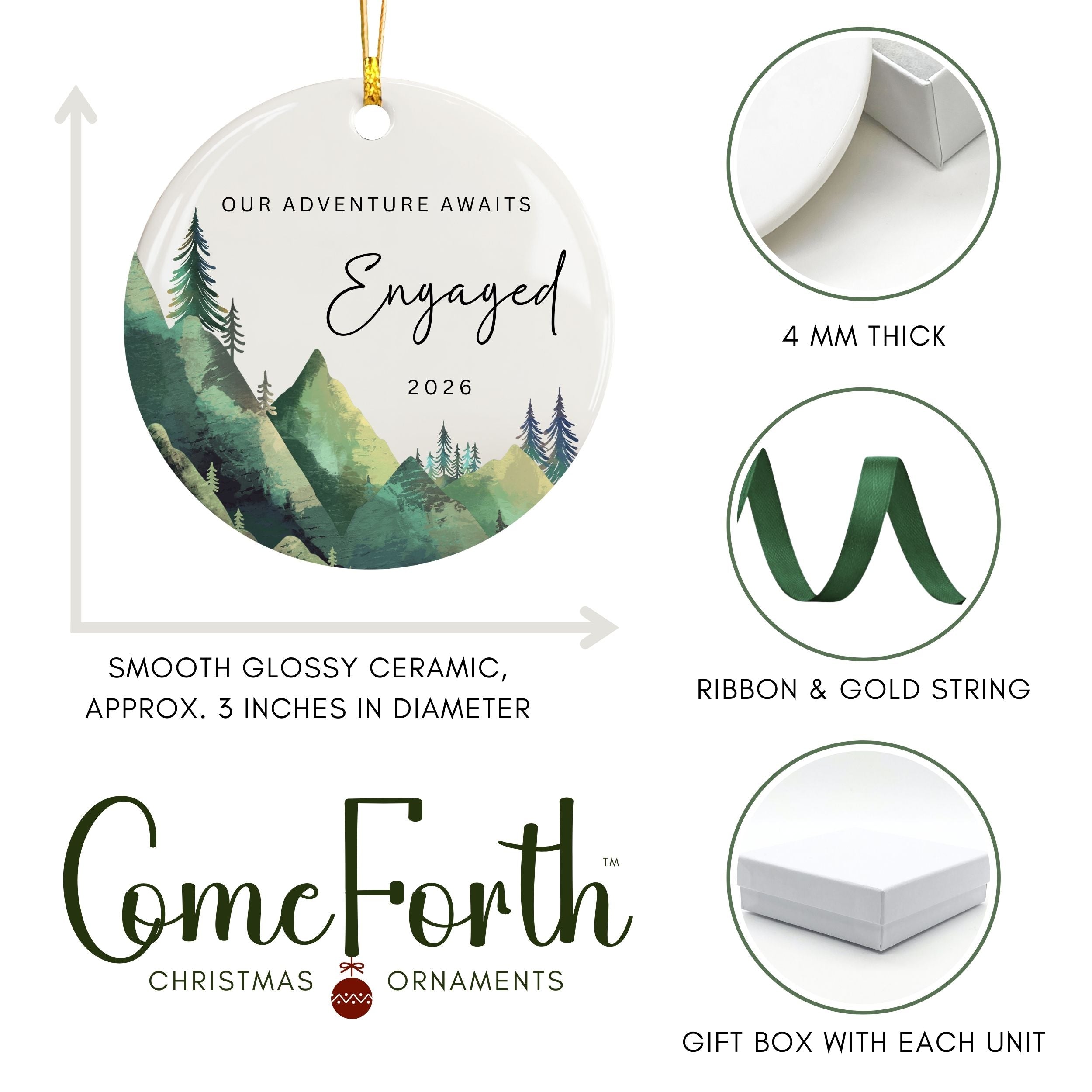 Engaged Ornament 2026, Mountain Hiking Engagement Gifts, Wholesale Case of 4