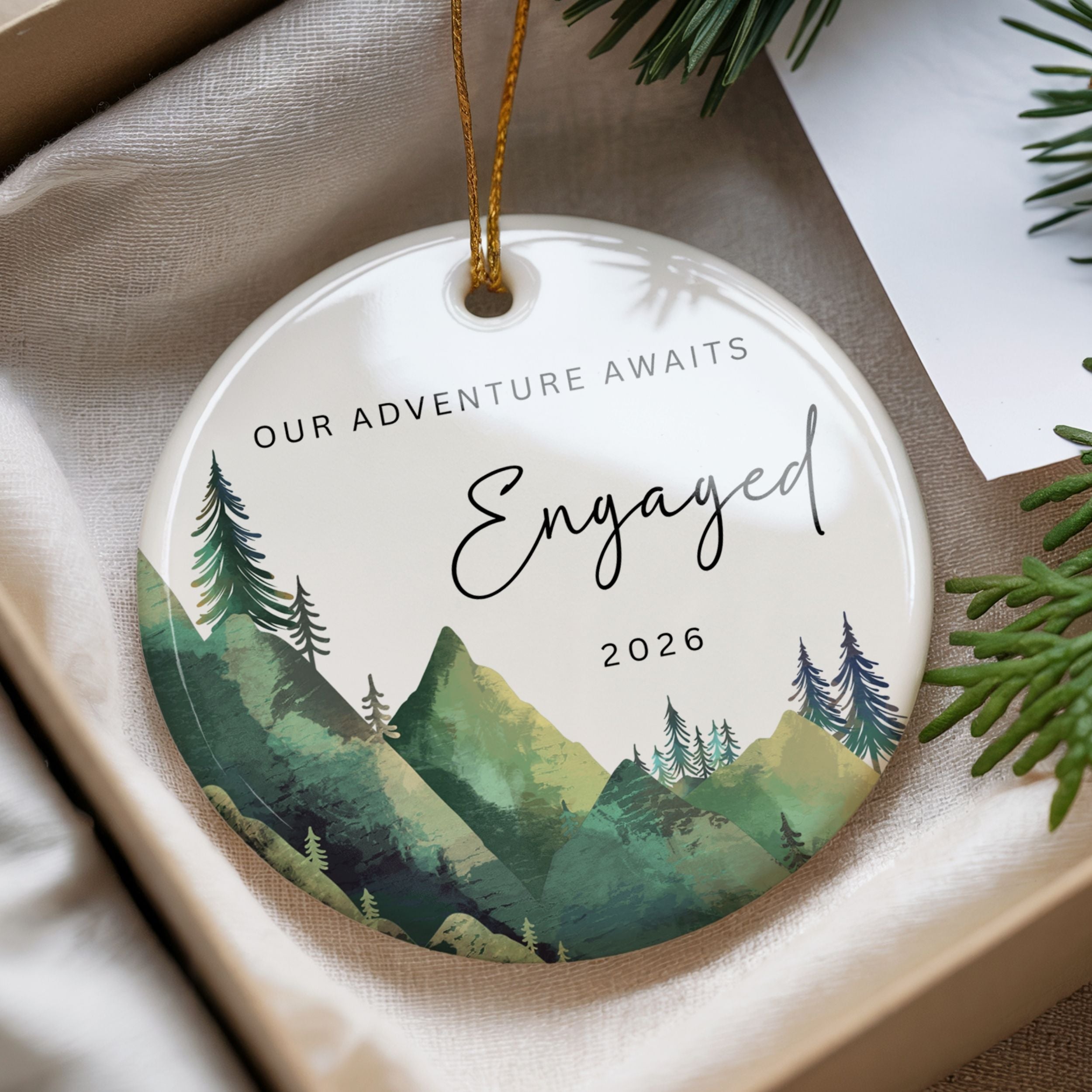 Engaged Ornament 2026, Mountain Hiking Engagement Gifts, Wholesale Case of 4