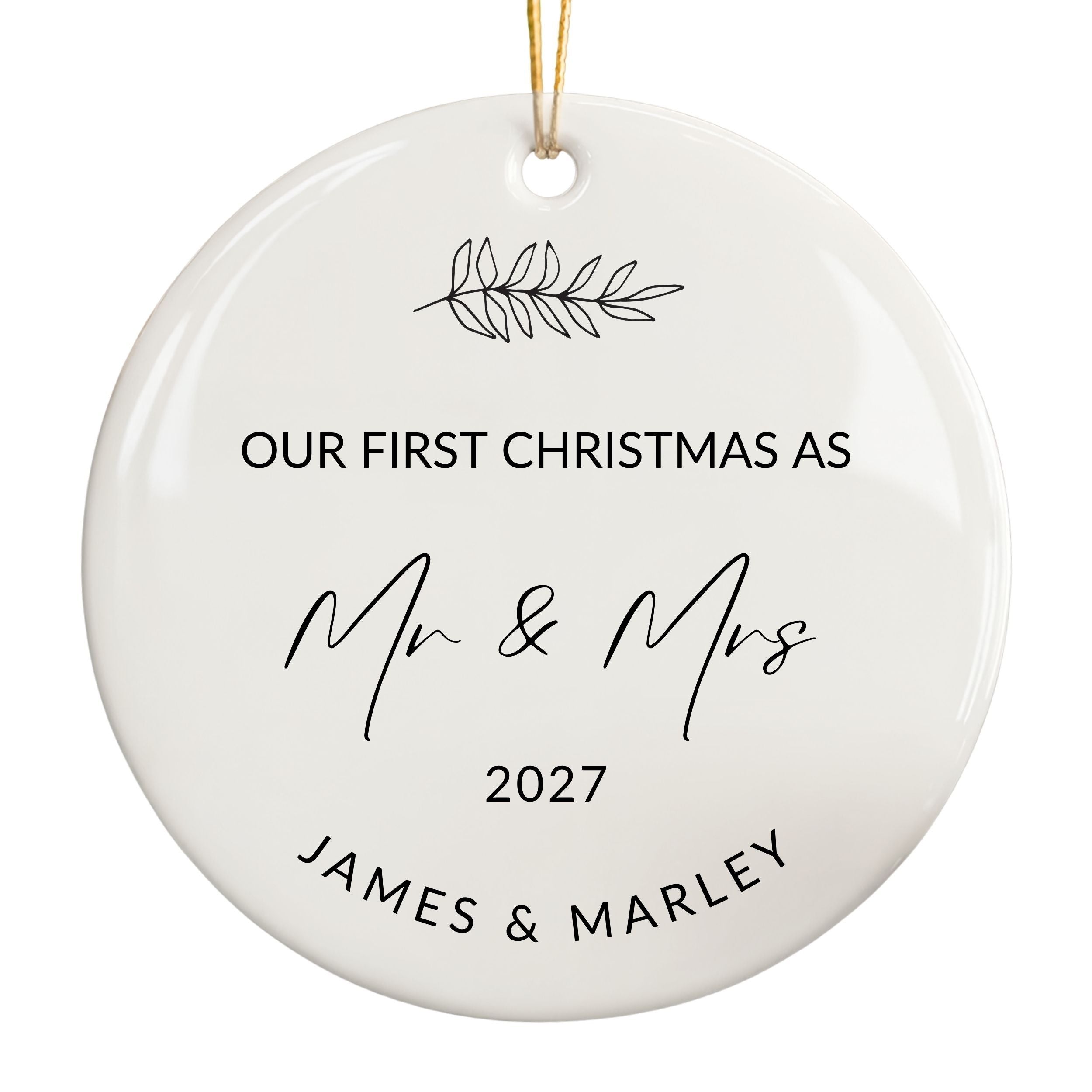 First Christmas Married Ornament, Personalized Wedding Gift