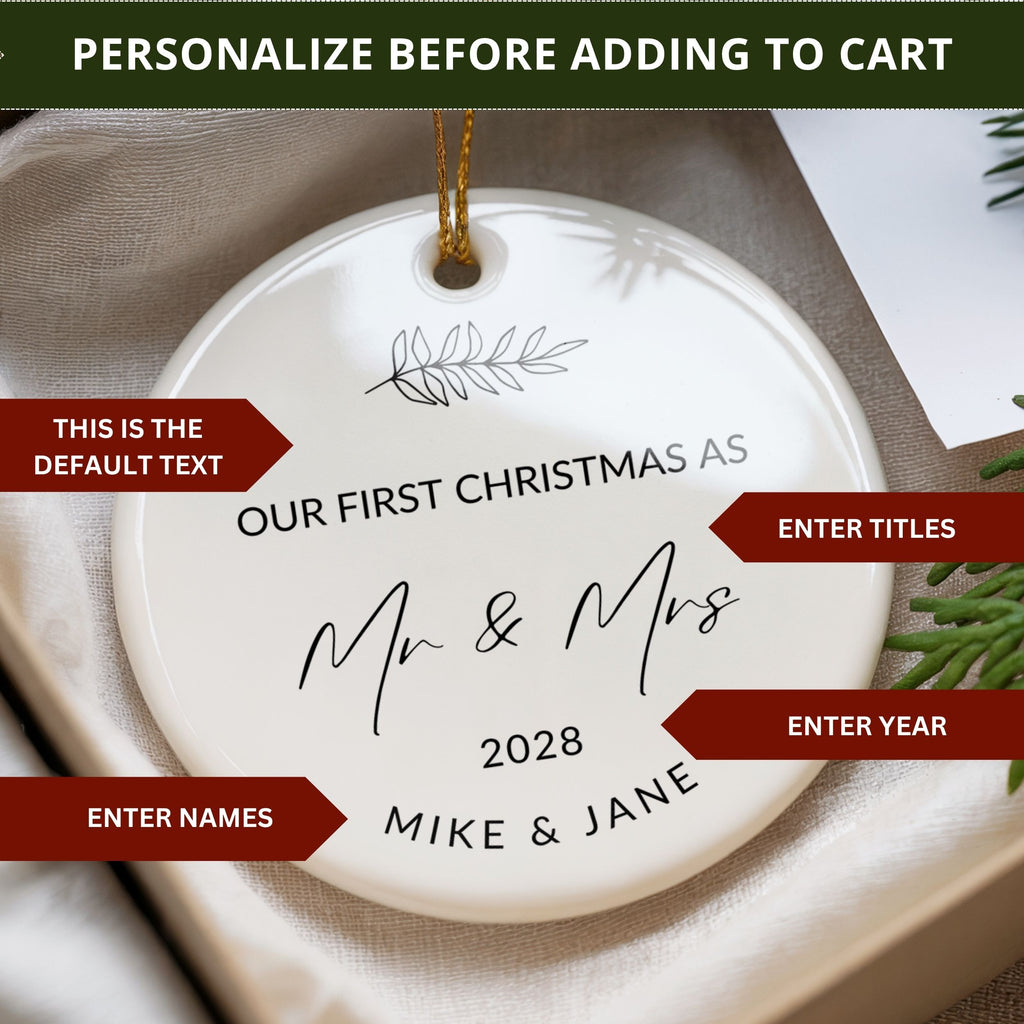 First Christmas Married Ornament, Personalized Wedding Gift