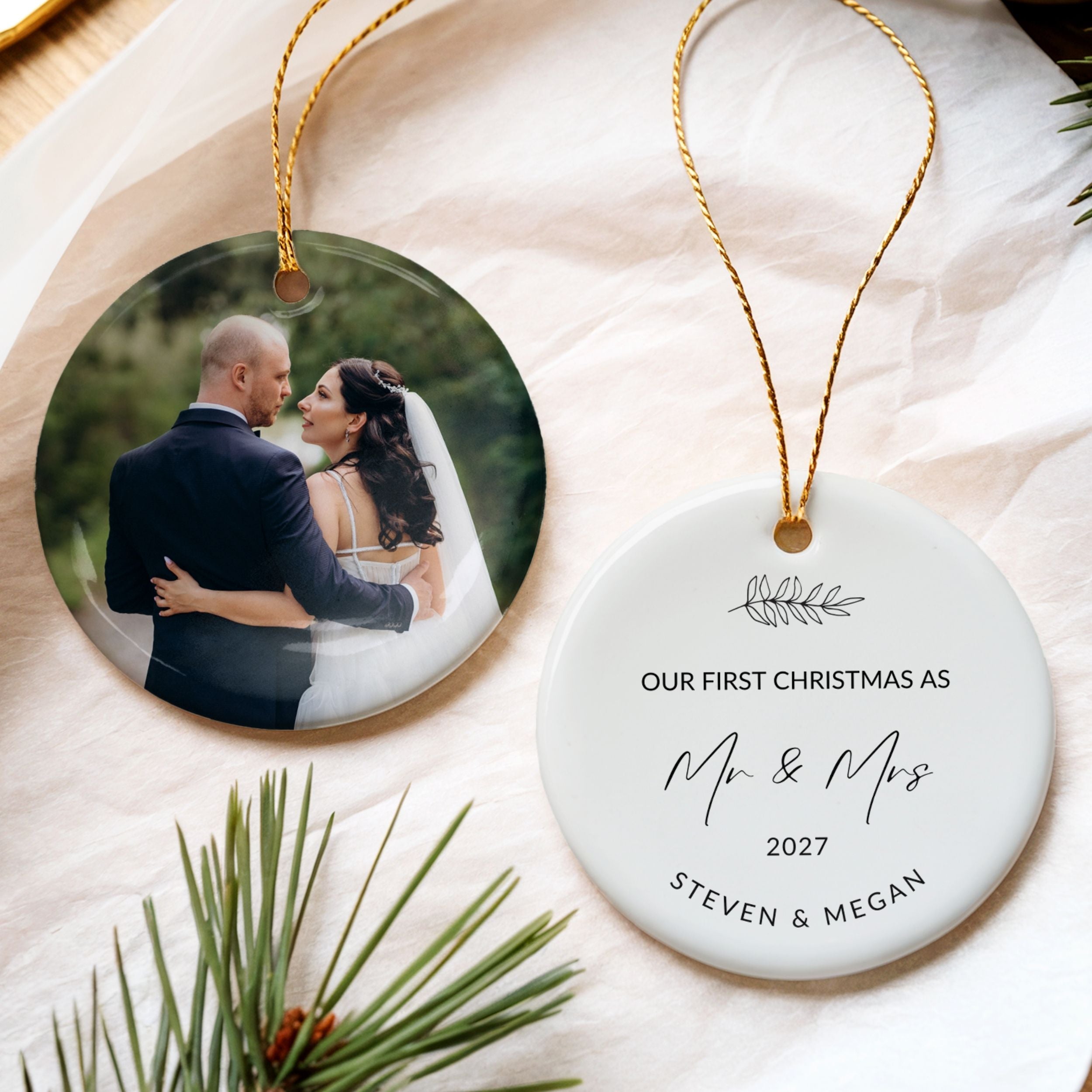 First Christmas Married Ornament, Personalized Wedding Gift