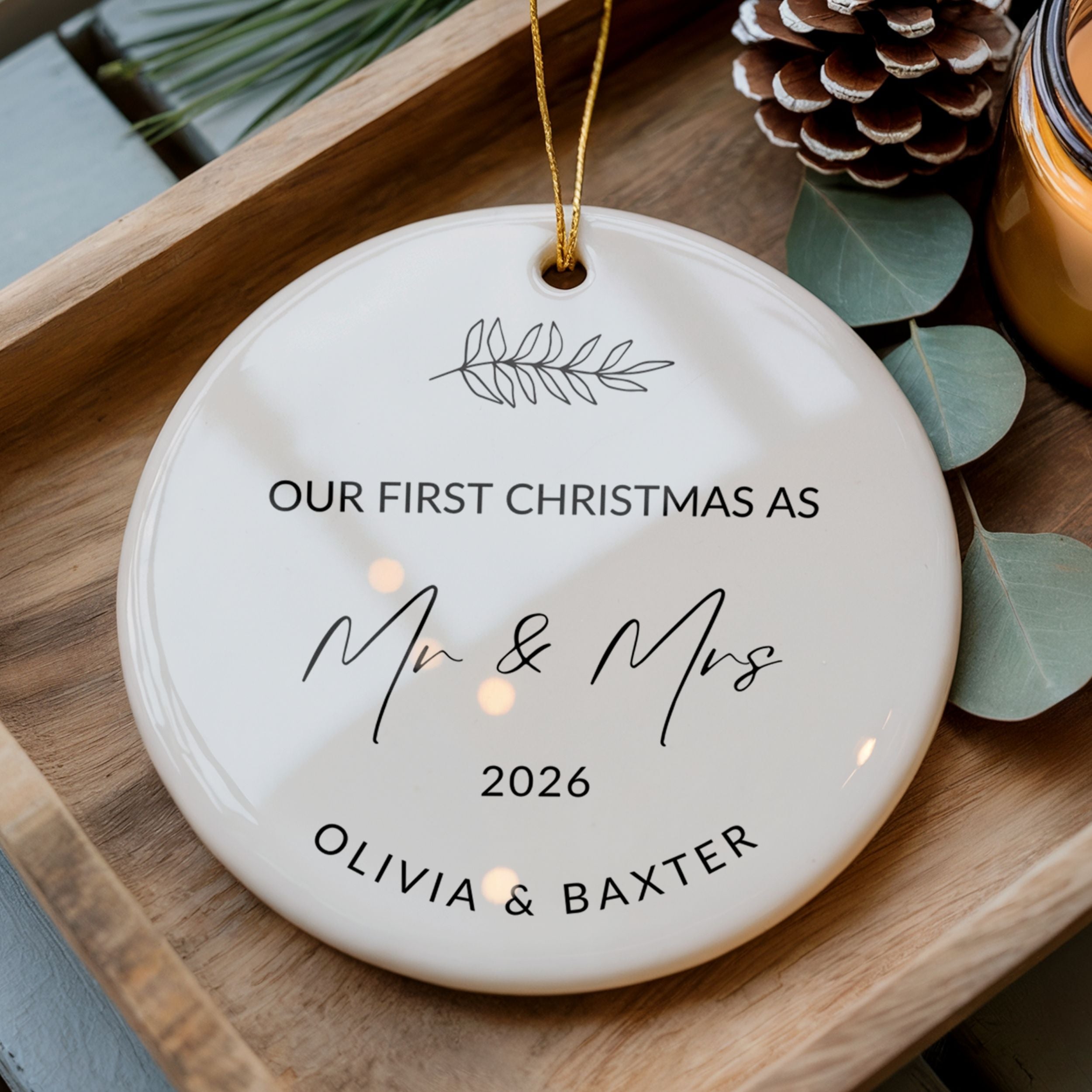 First Christmas Married Ornament, Personalized Wedding Gift