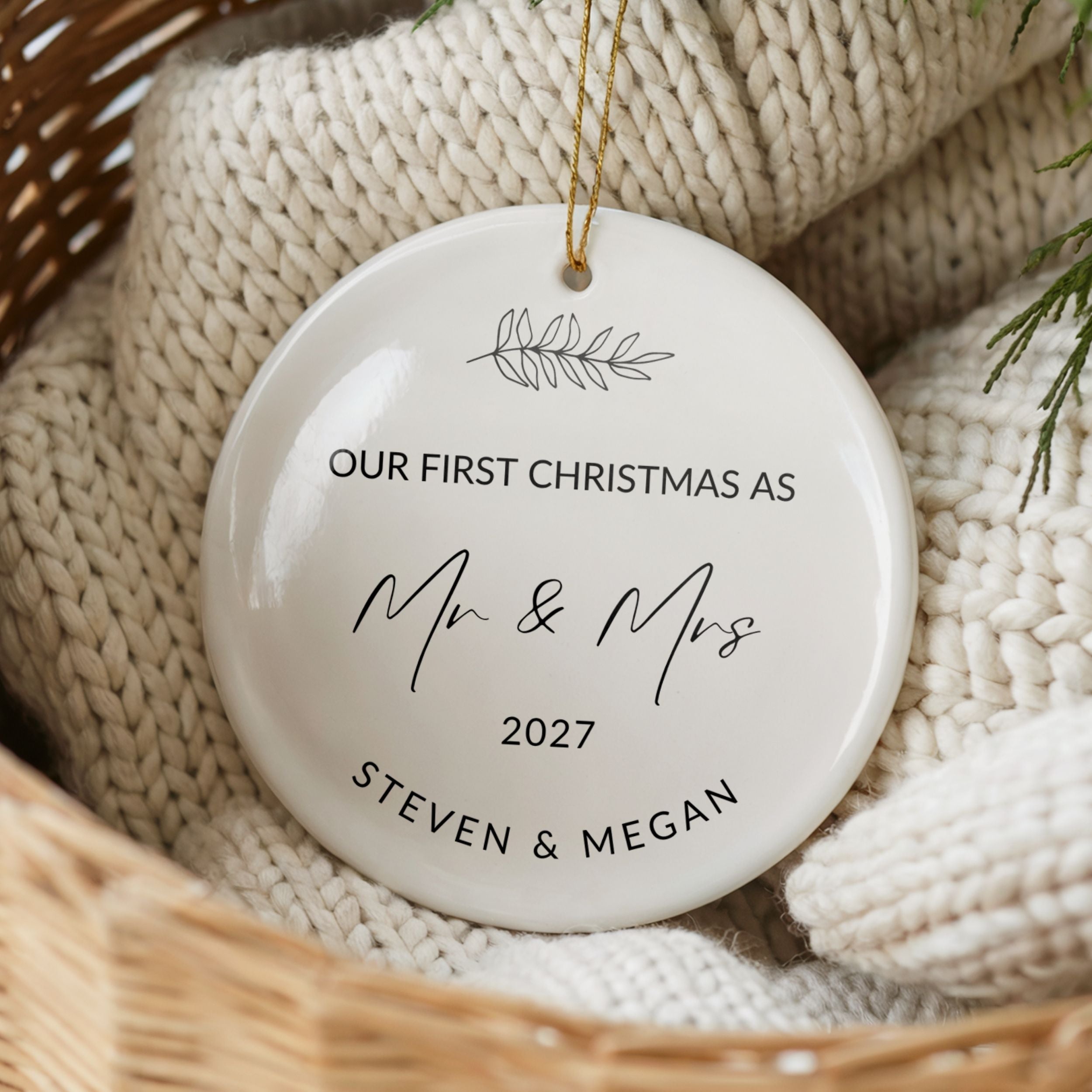 First Christmas Married Ornament, Personalized Wedding Gift