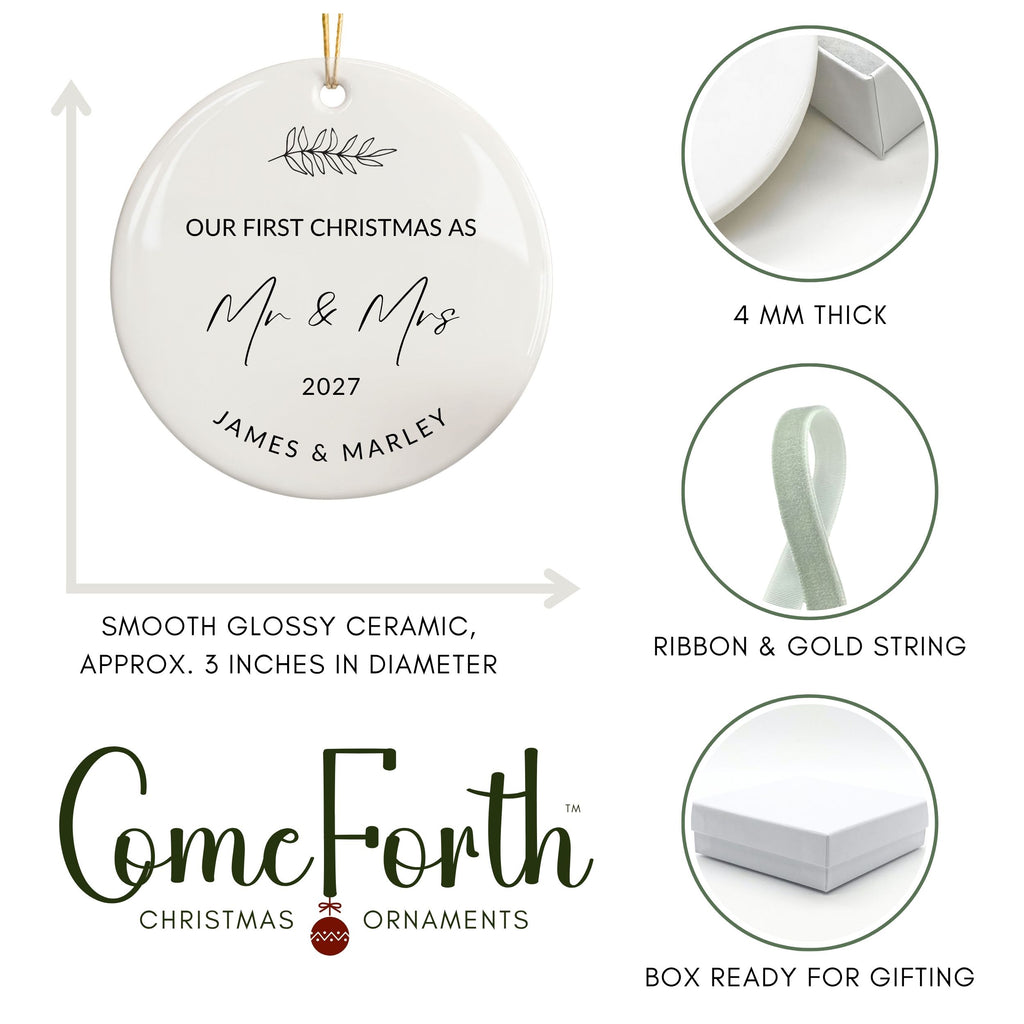 First Christmas Married Ornament, Personalized Wedding Gift
