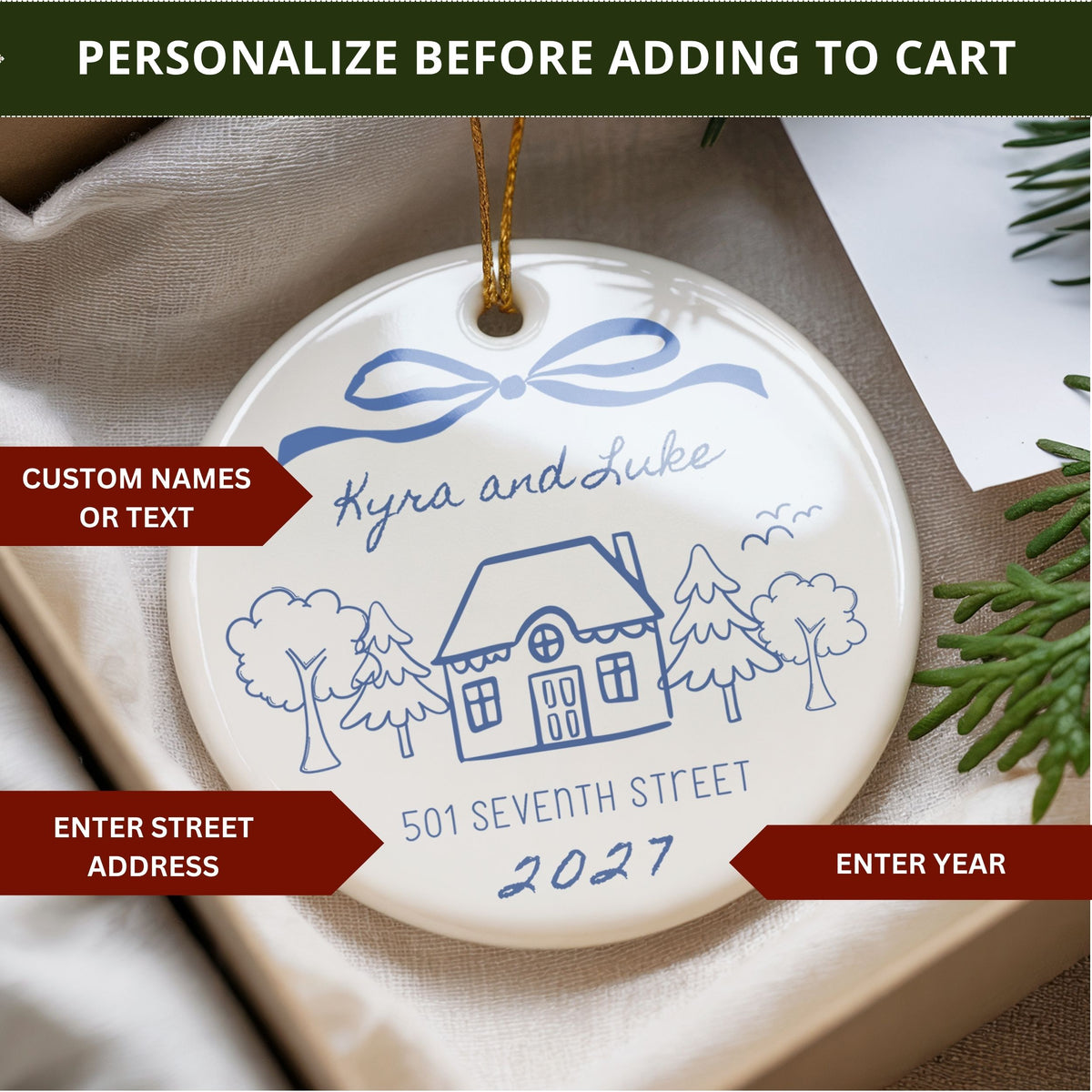 New Home Christmas Ornament, Personalized First House Keepsake