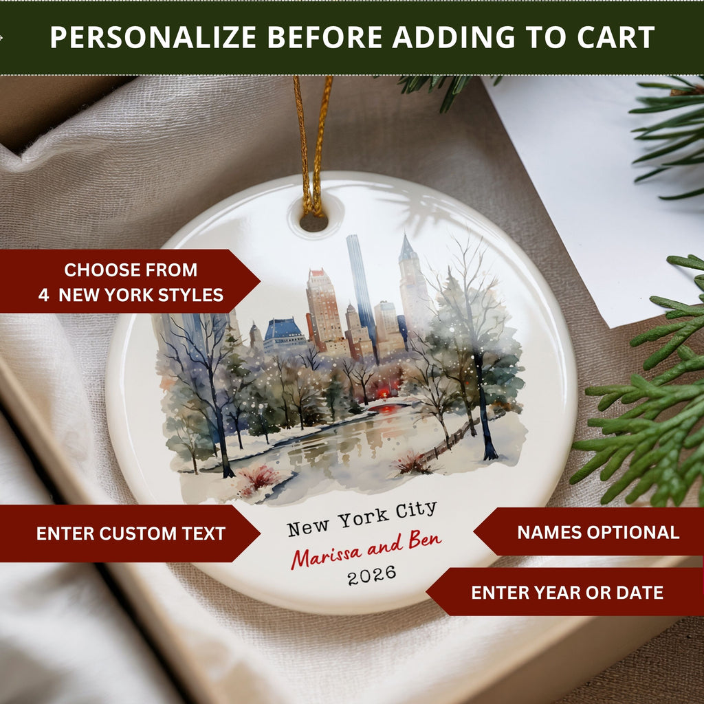 New York City Christmas Ornament, Personalized NYC Travel Souvenir