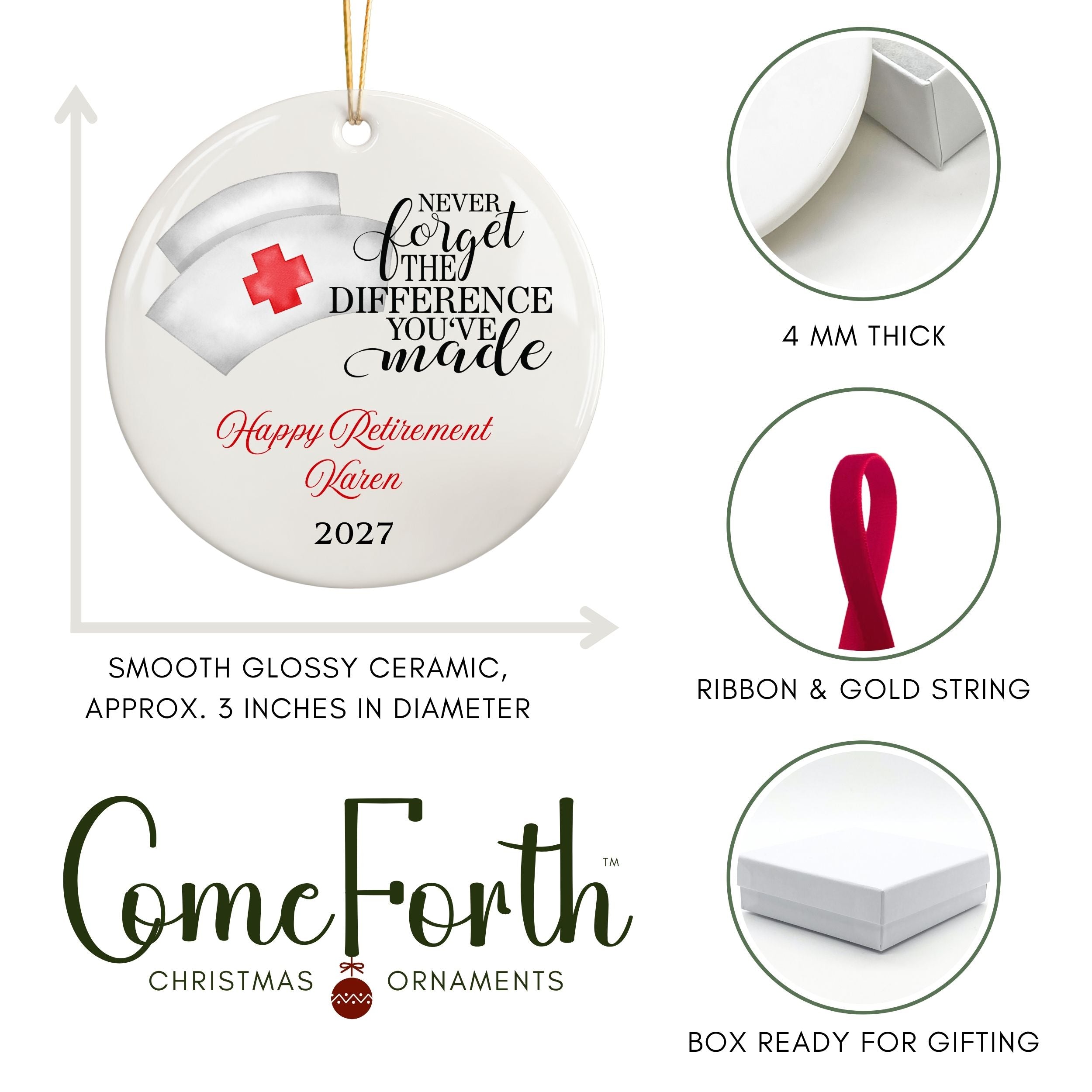 Nurse Retirement Ornament, Personalized Retired RN Gift