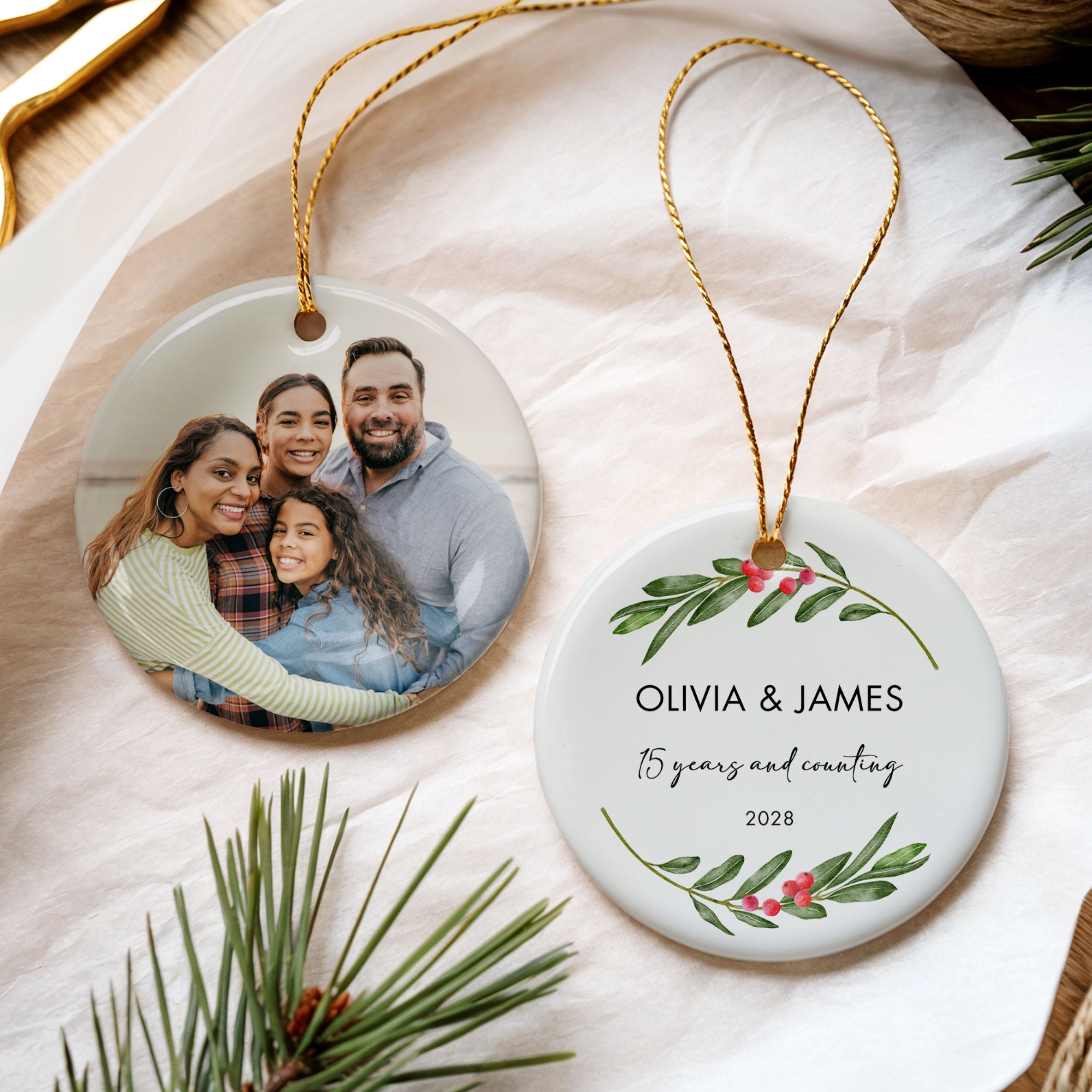 Custom Wedding Anniversary Gift, Personalized Christmas Ornament