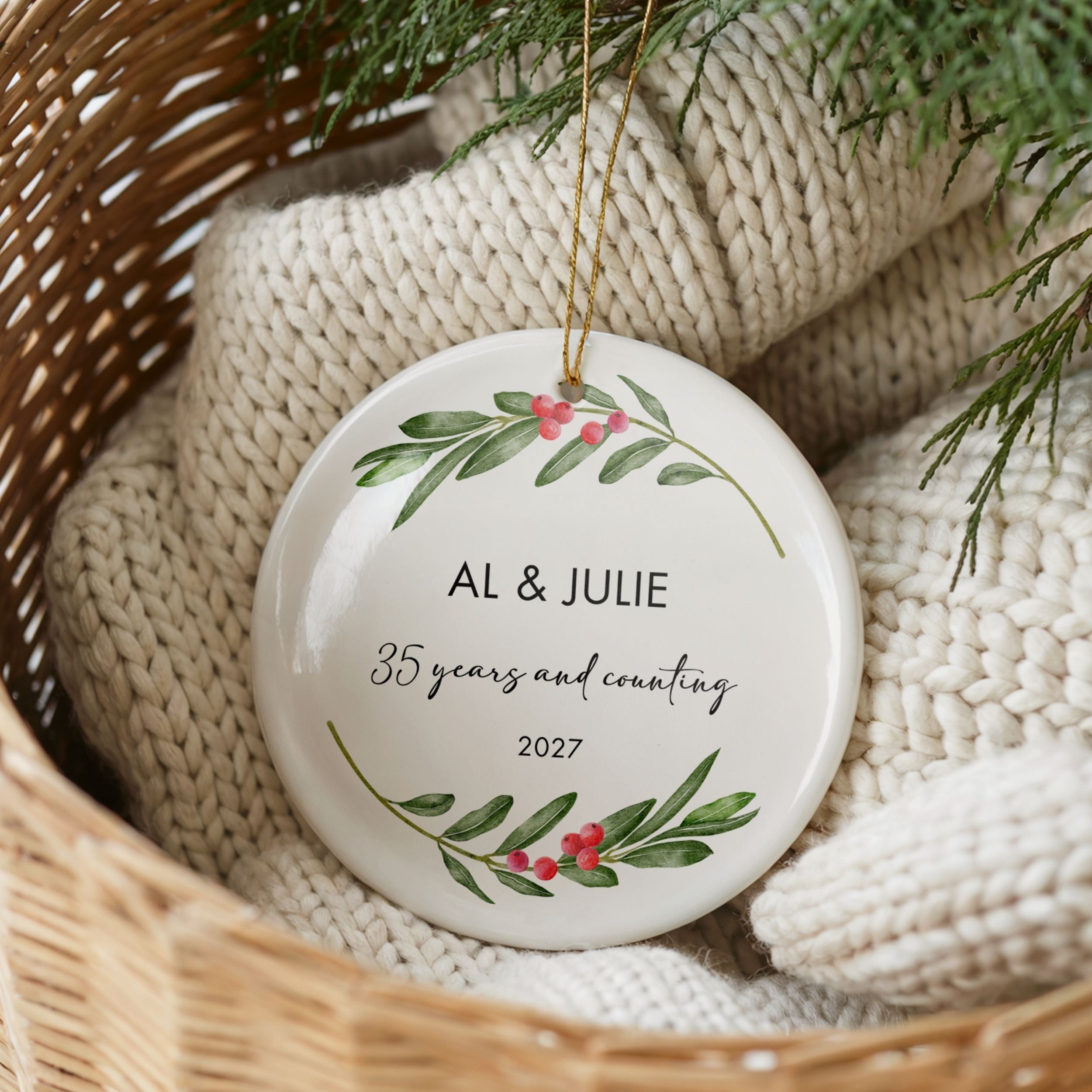 Custom Wedding Anniversary Gift, Personalized Christmas Ornament