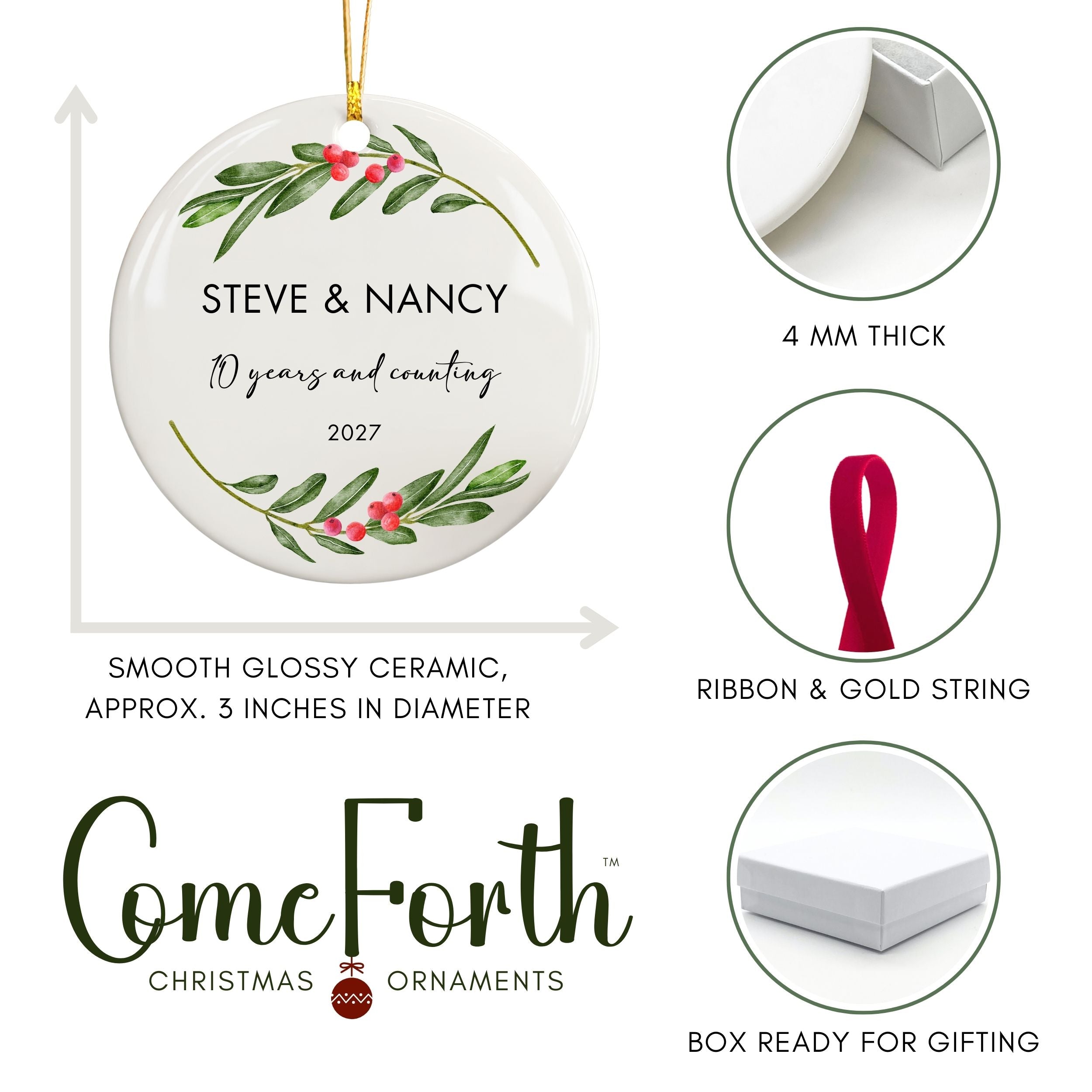 Custom Wedding Anniversary Gift, Personalized Christmas Ornament