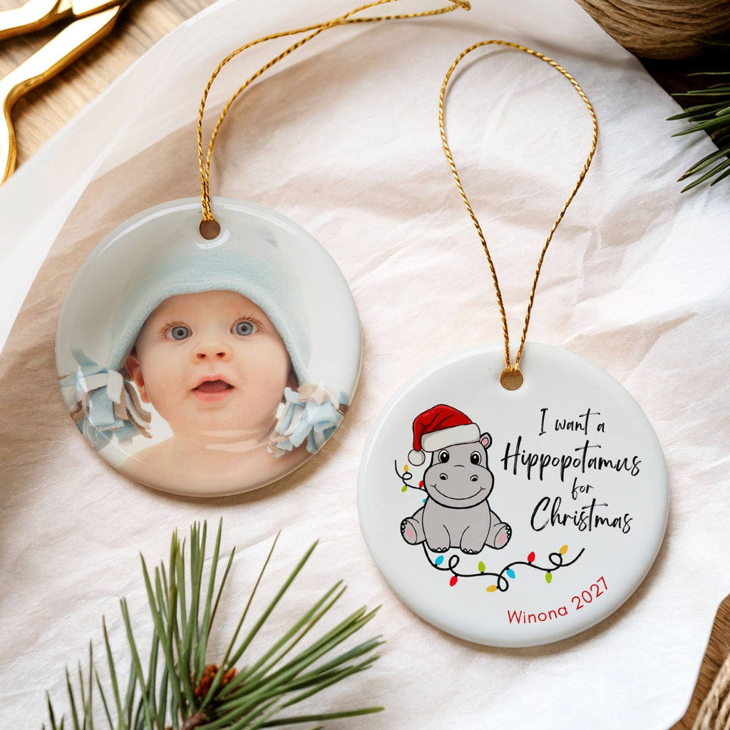 Personalized Ornaments for Kids, Hippopotamus for Christmas Song