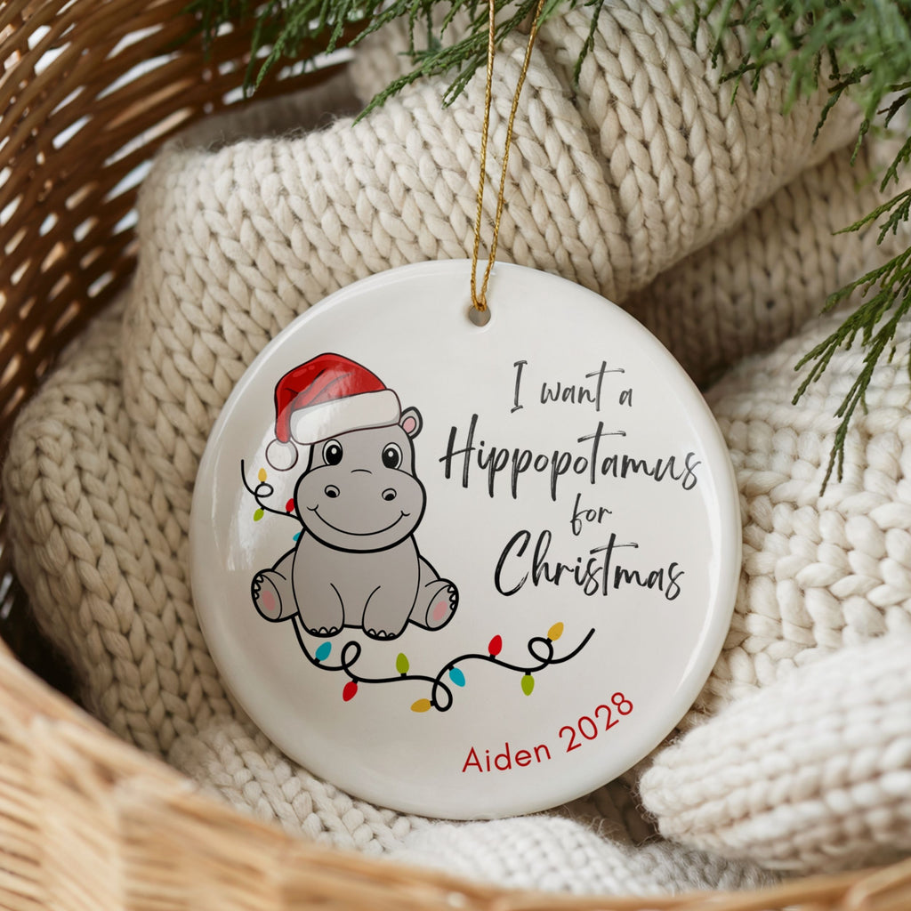 Personalized Ornaments for Kids, Hippopotamus for Christmas Song