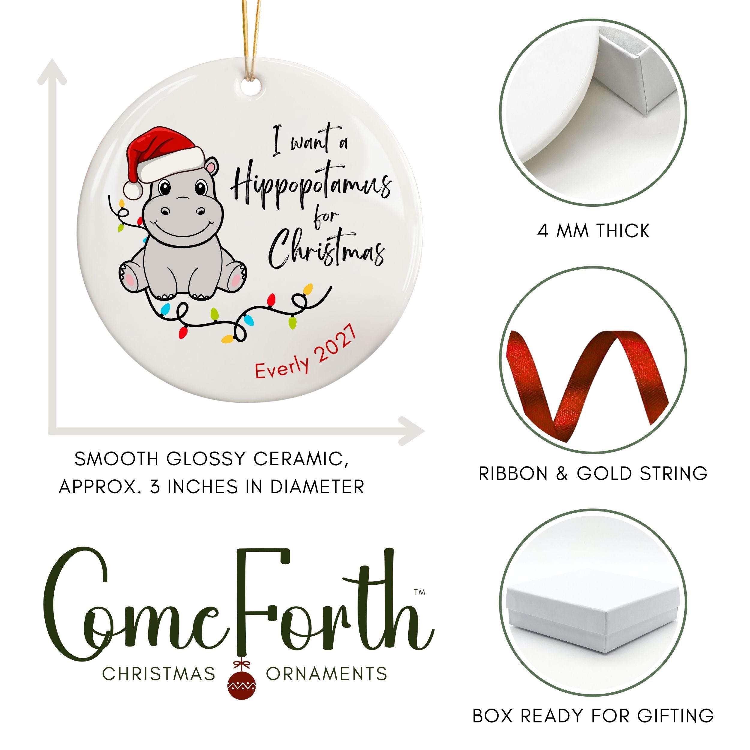 Personalized Ornaments for Kids, Hippopotamus for Christmas Song