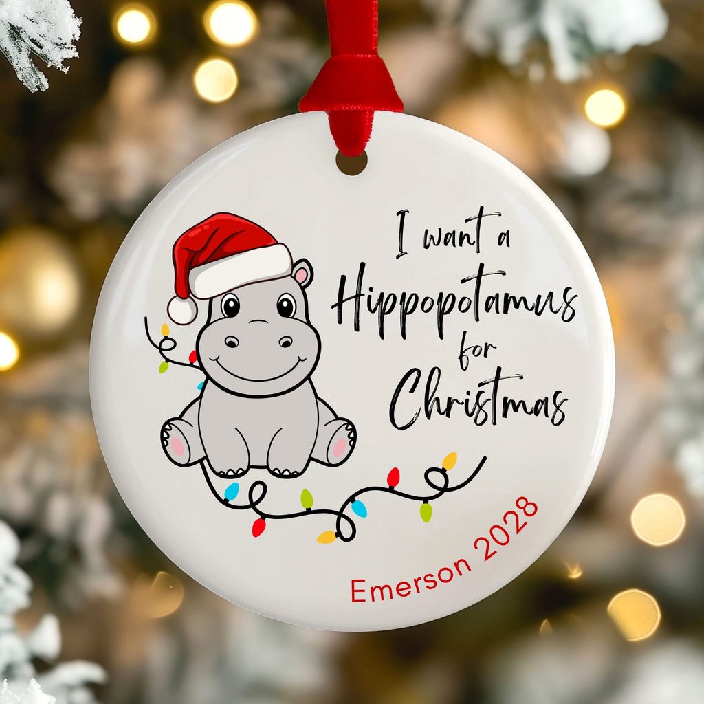 Personalized Ornaments for Kids, Hippopotamus for Christmas Song