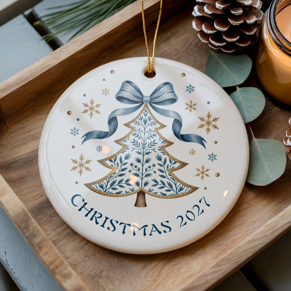 Scandinavian Christmas Tree Ornament, Personalized Annual Photo Keepsake