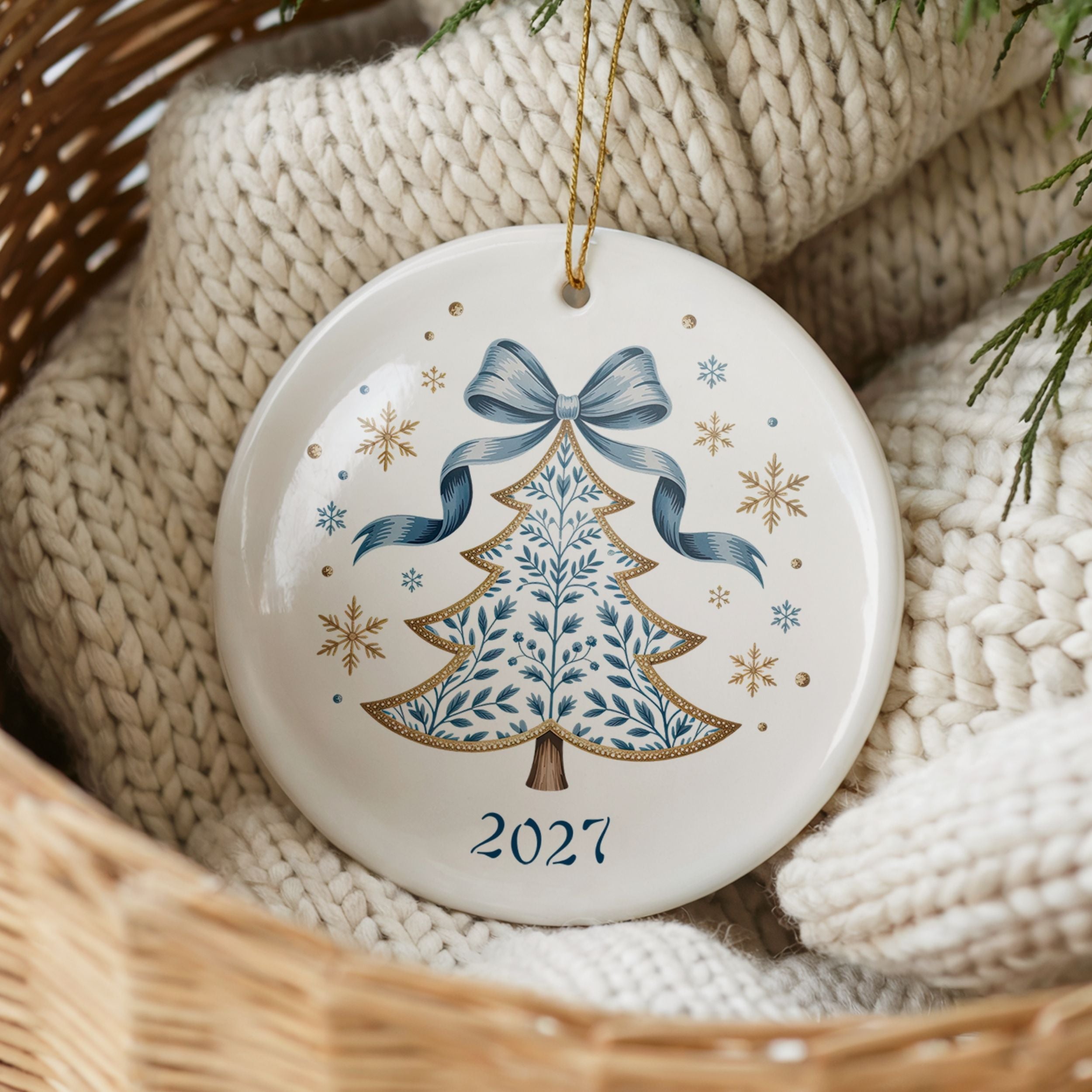 Scandinavian Christmas Tree Ornament, Personalized Annual Photo Keepsake