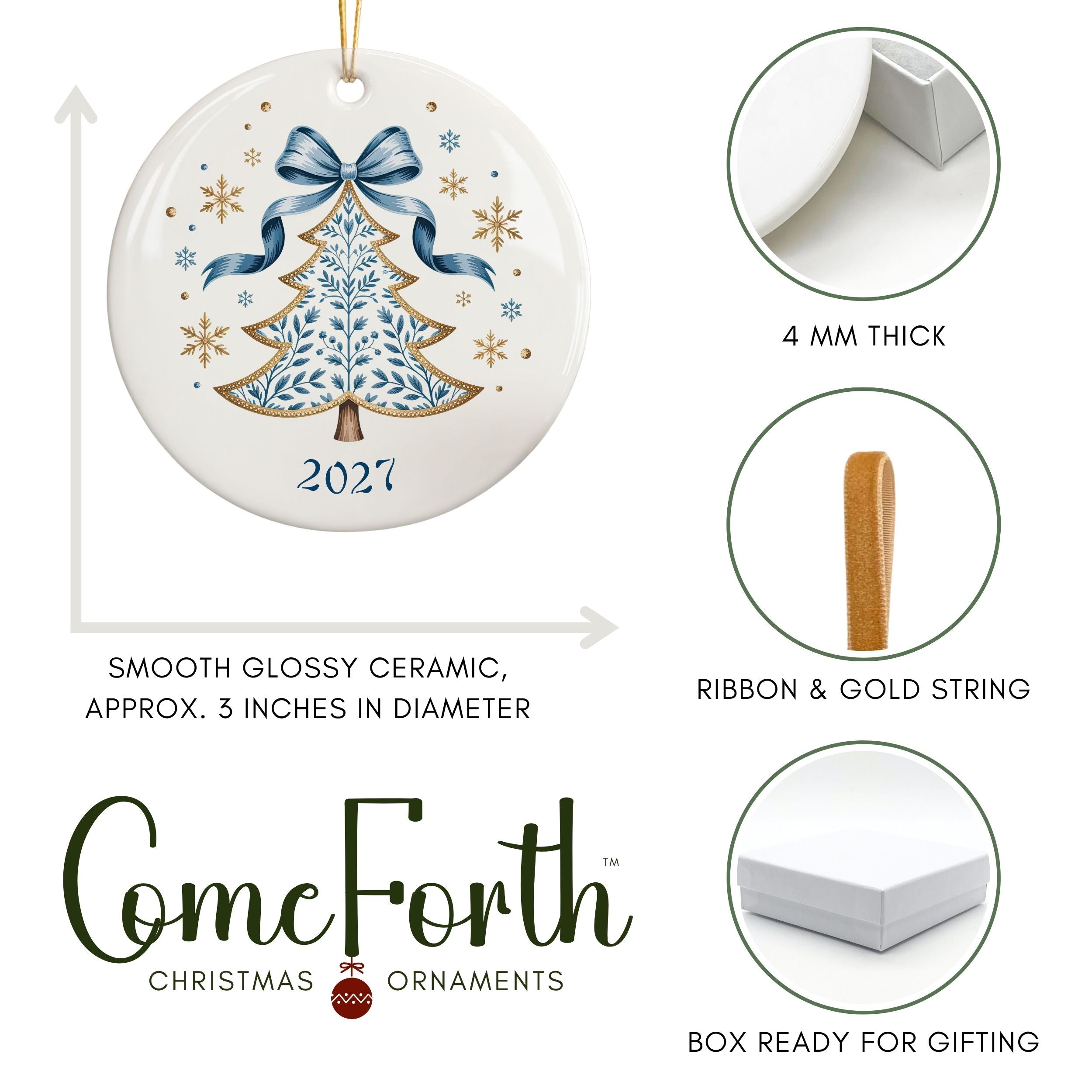 Scandinavian Christmas Tree Ornament, Personalized Annual Photo Keepsake