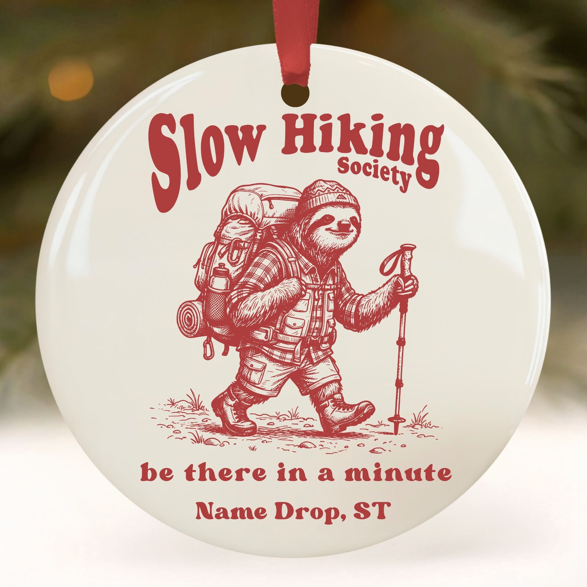 Slow Hiking Society Christmas Ornament, Custom Souvenir, Wholesale Case of 4