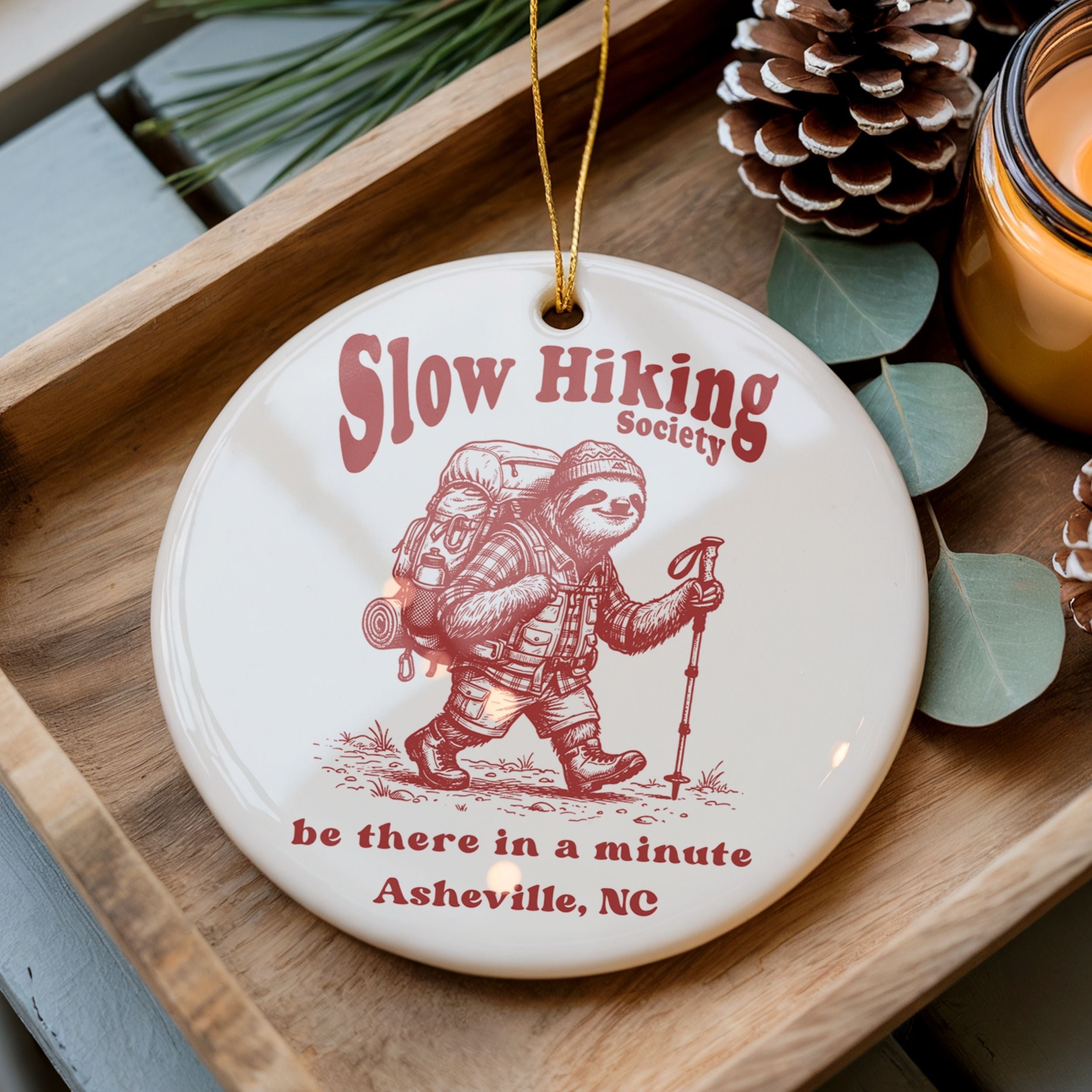 Slow Hiking Society Christmas Ornament, Custom Souvenir, Wholesale Case of 4