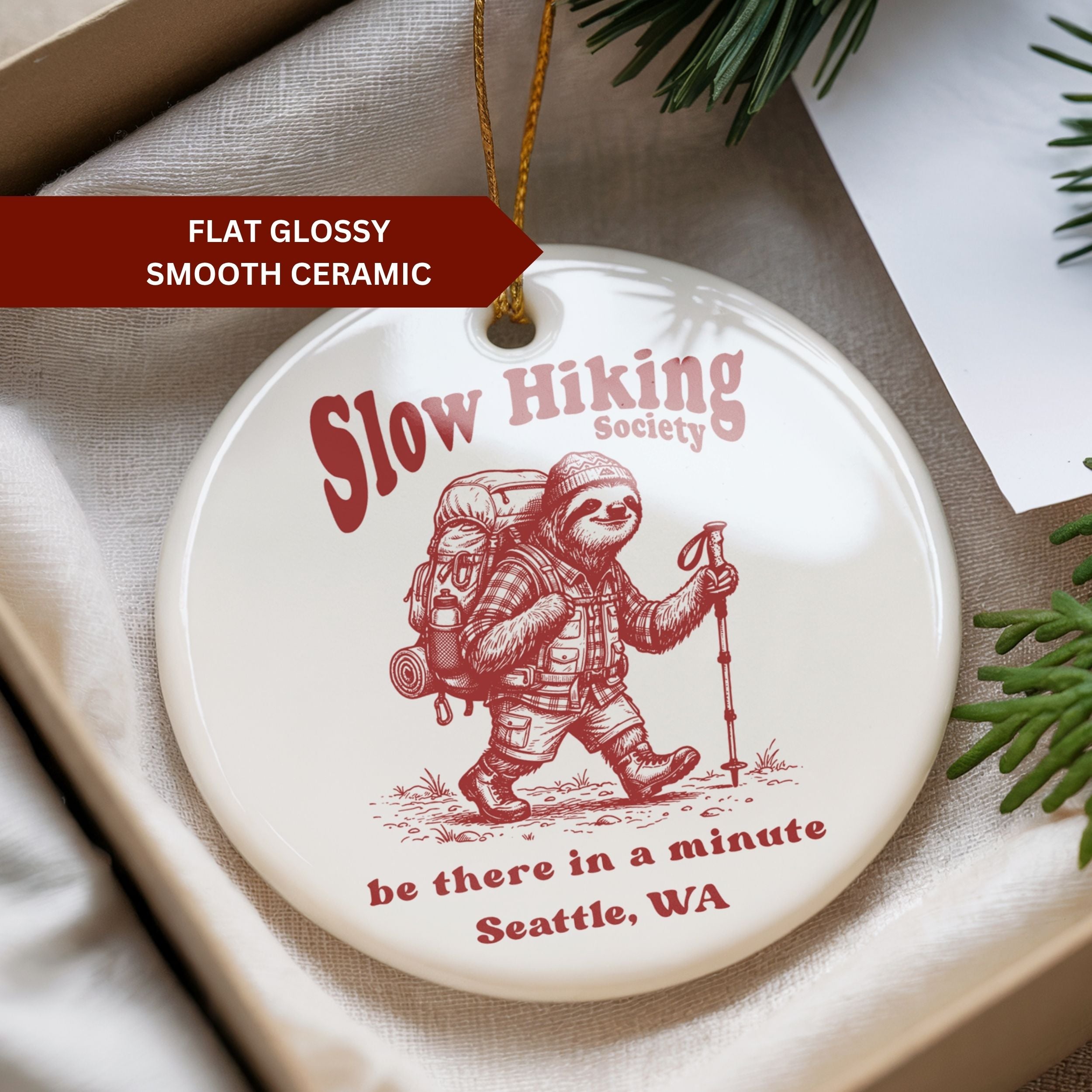 Slow Hiking Society Christmas Ornament, Custom Souvenir, Wholesale Case of 4