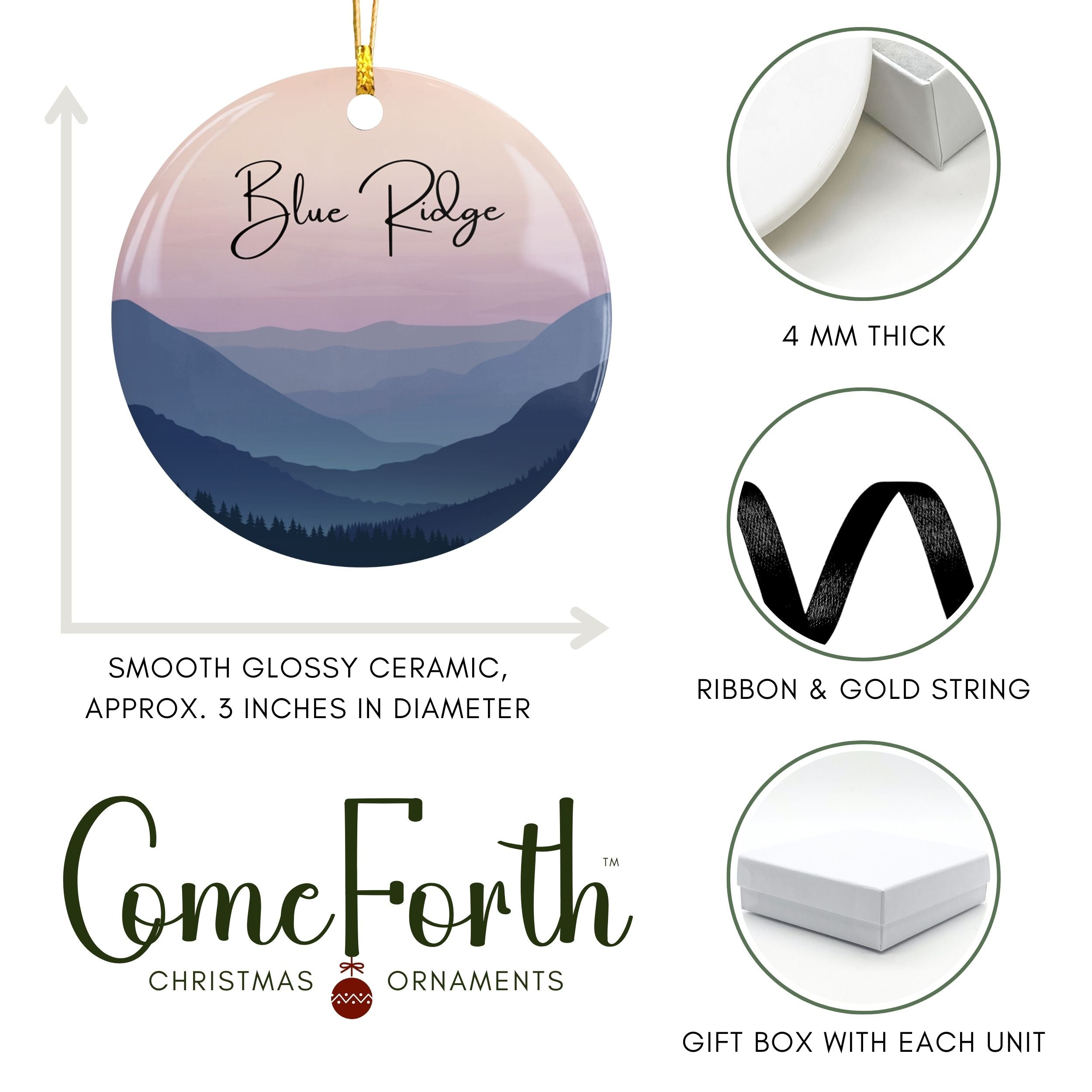 Smoky Mountain Christmas Ornament, Custom Hotel Resort Souvenir, Wholesale Case of 4
