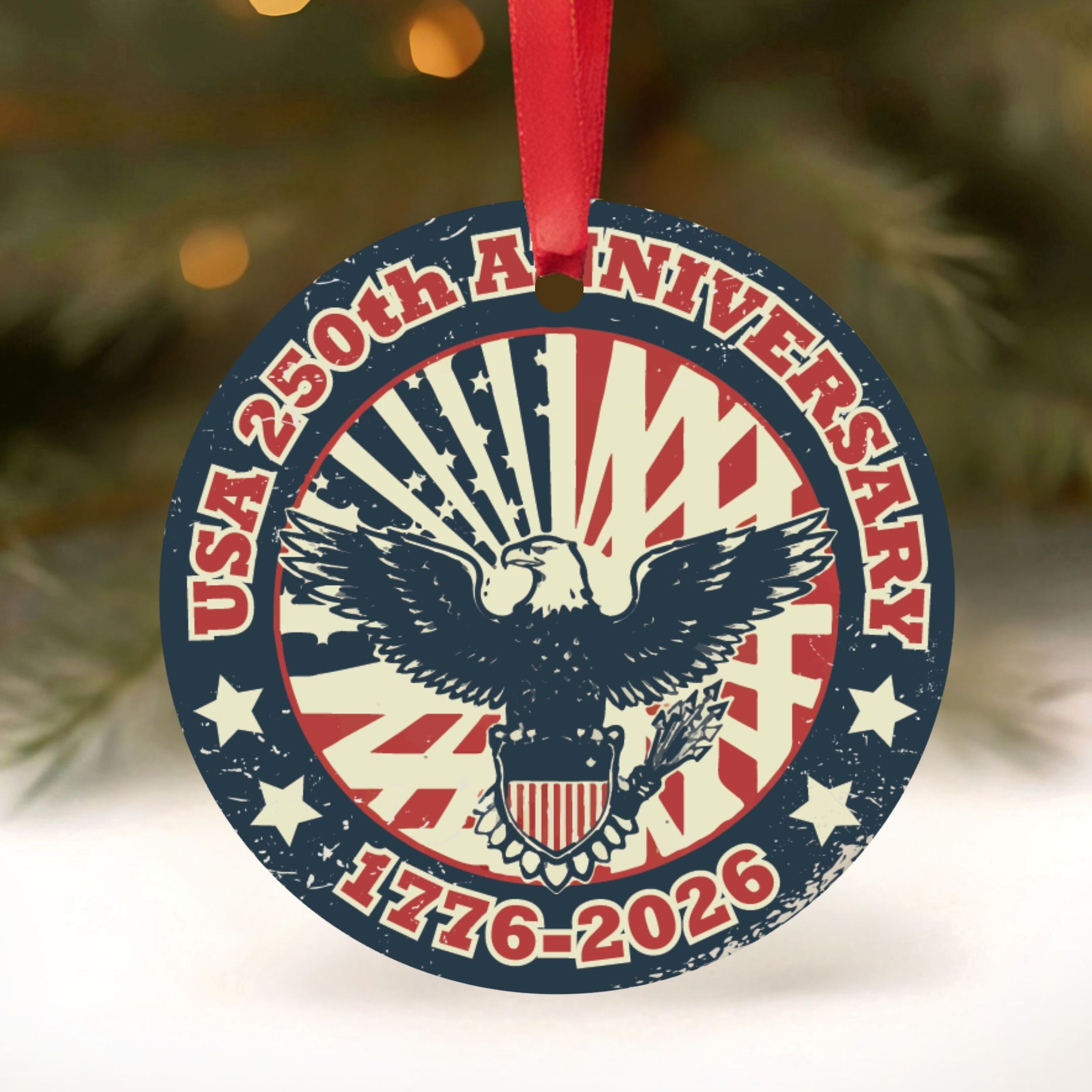 250th United States Vintage Christmas Ornament, American Anniversary Gift, Wholesale Case of 4