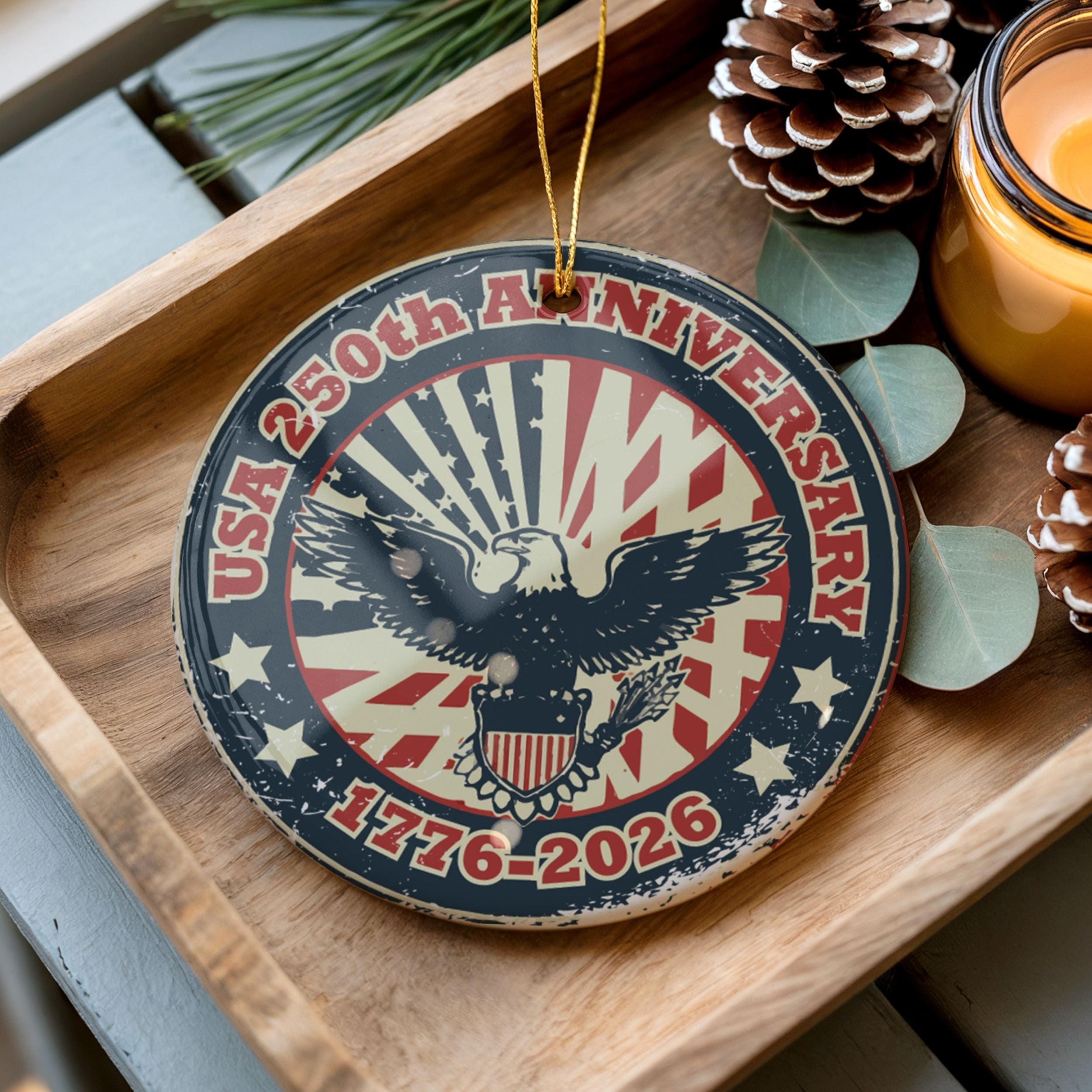 250th United States Vintage Christmas Ornament, American Anniversary Gift, Wholesale Case of 4