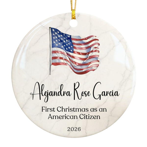 US Citizenship Gift, New American Citizen Flag Christmas Ornament