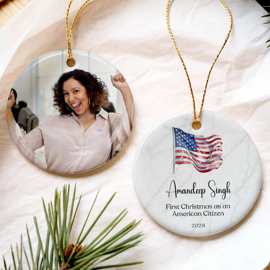US Citizenship Gift, New American Citizen Flag Christmas Ornament