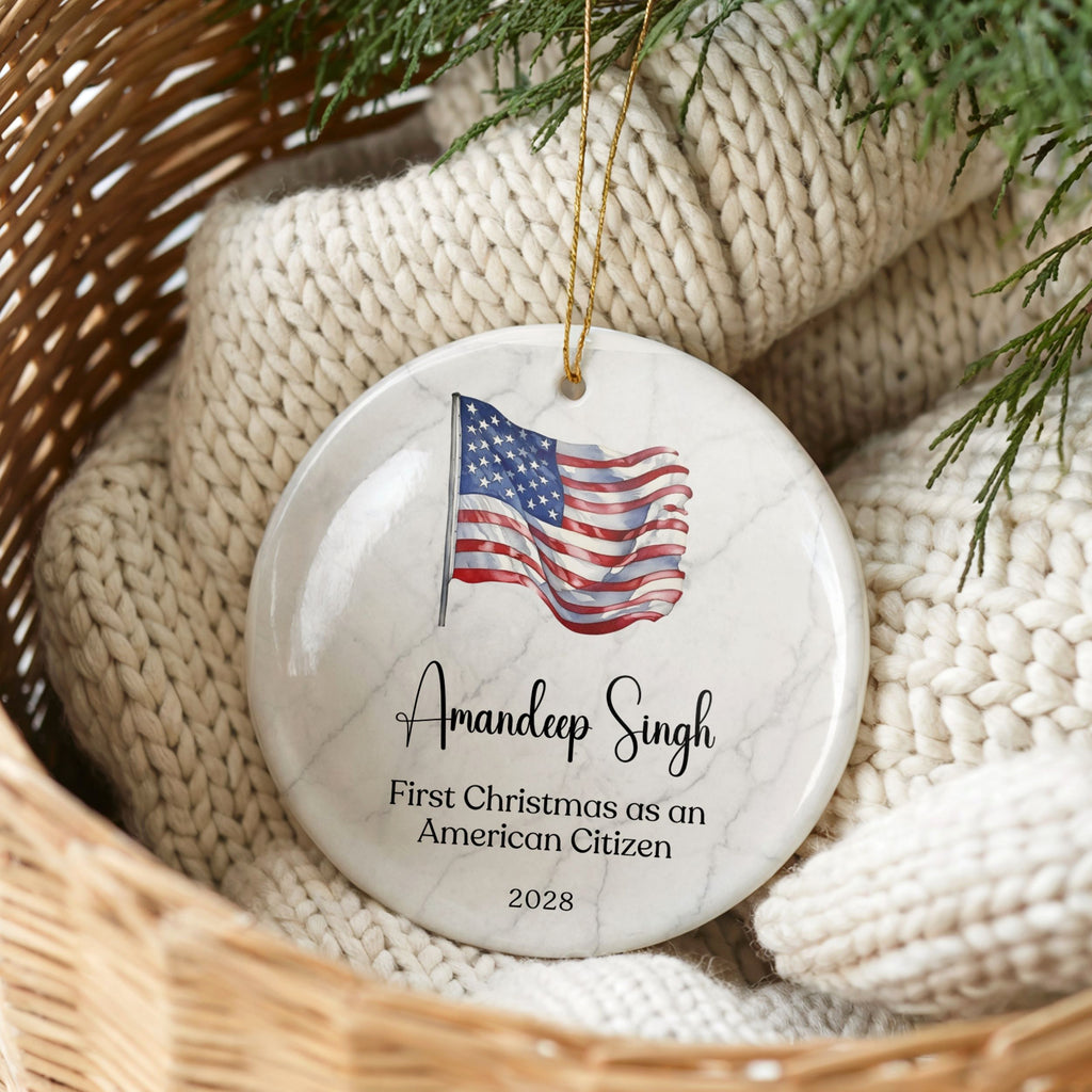 US Citizenship Gift, New American Citizen Flag Christmas Ornament