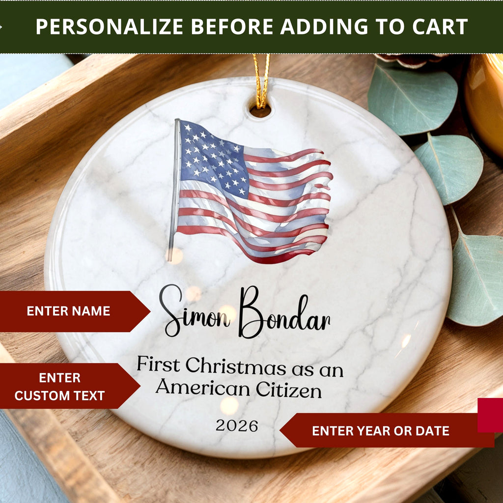 US Citizenship Gift, New American Citizen Flag Christmas Ornament