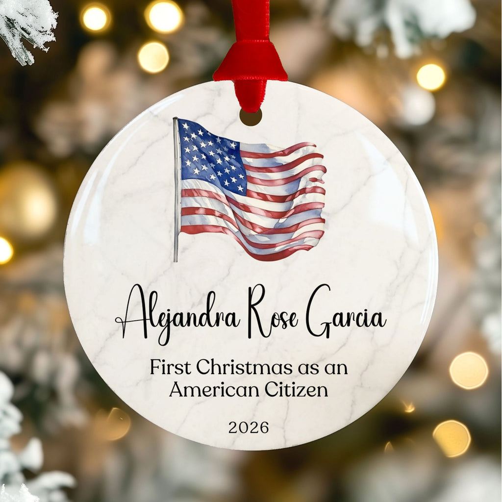 US Citizenship Gift, New American Citizen Flag Christmas Ornament