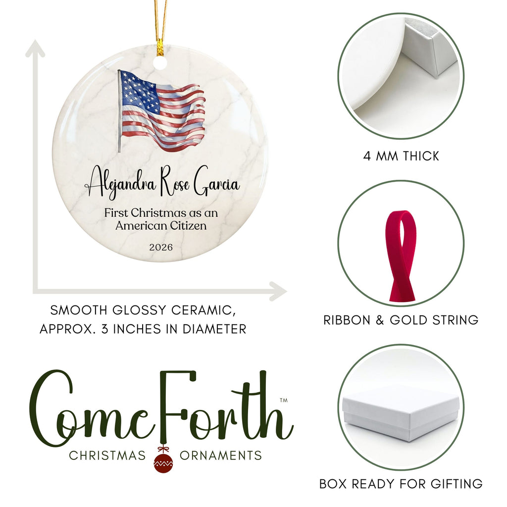 US Citizenship Gift, New American Citizen Flag Christmas Ornament