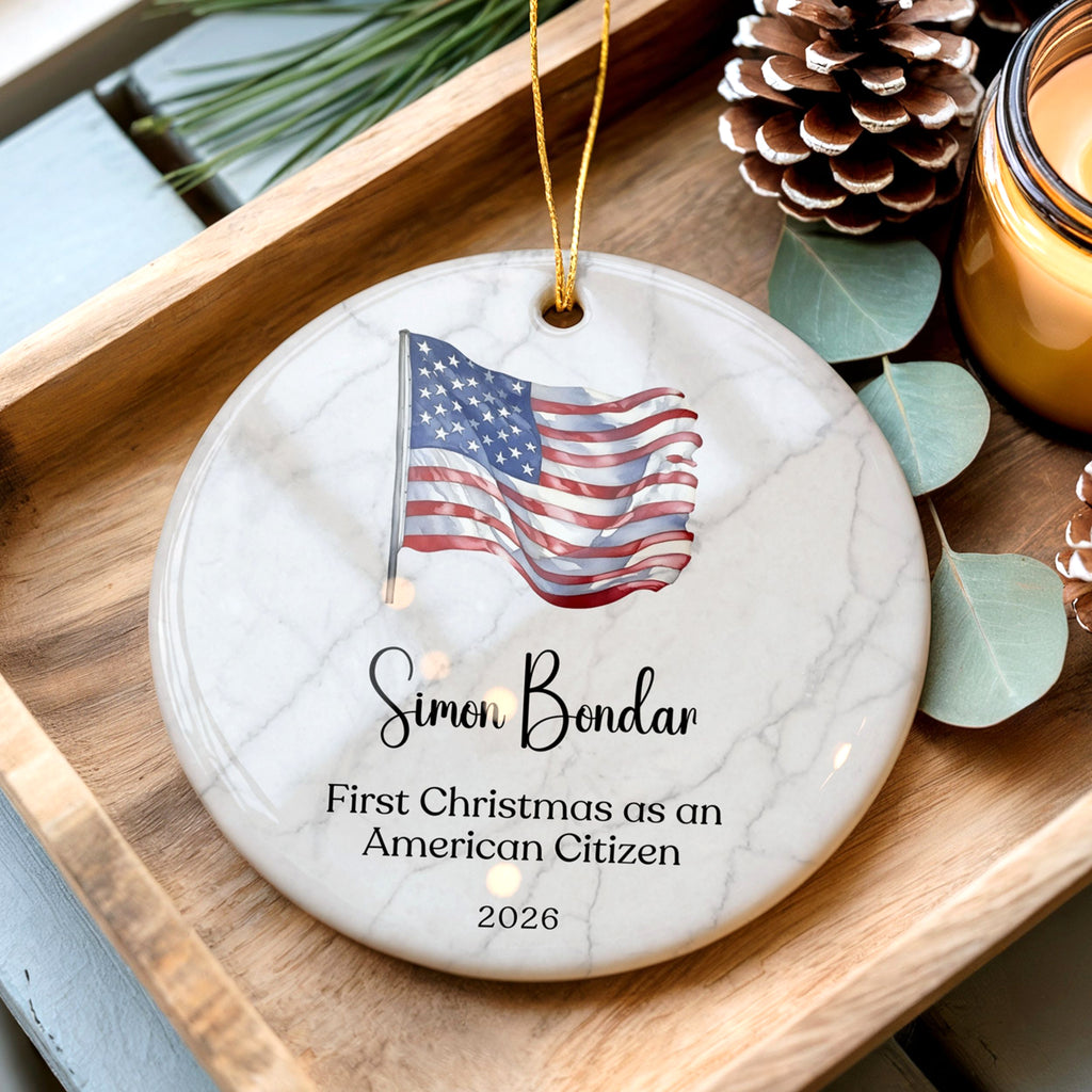 US Citizenship Gift, New American Citizen Flag Christmas Ornament