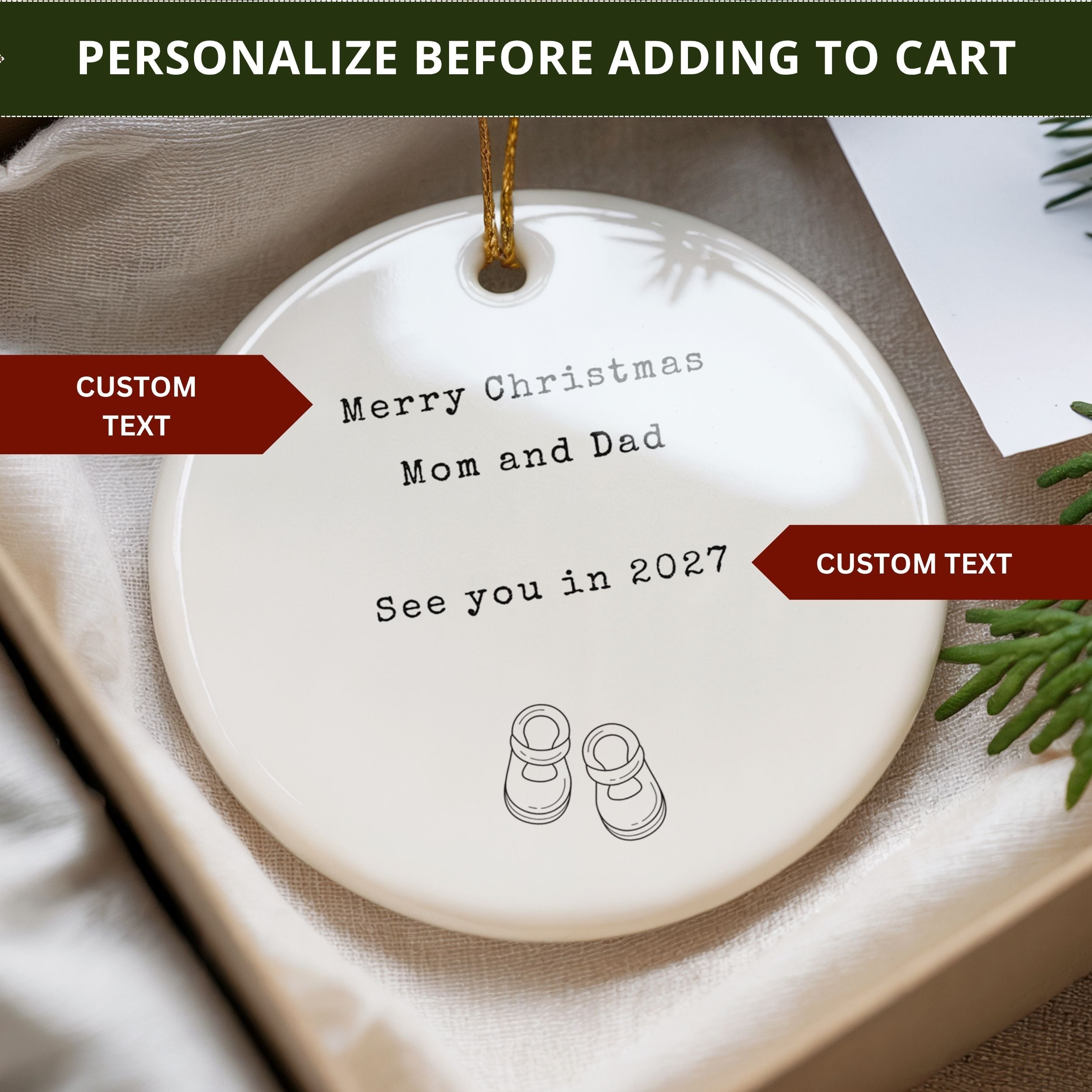 Expecting Baby Christmas Ornament, Personalized Grandparents Pregnancy Reveal