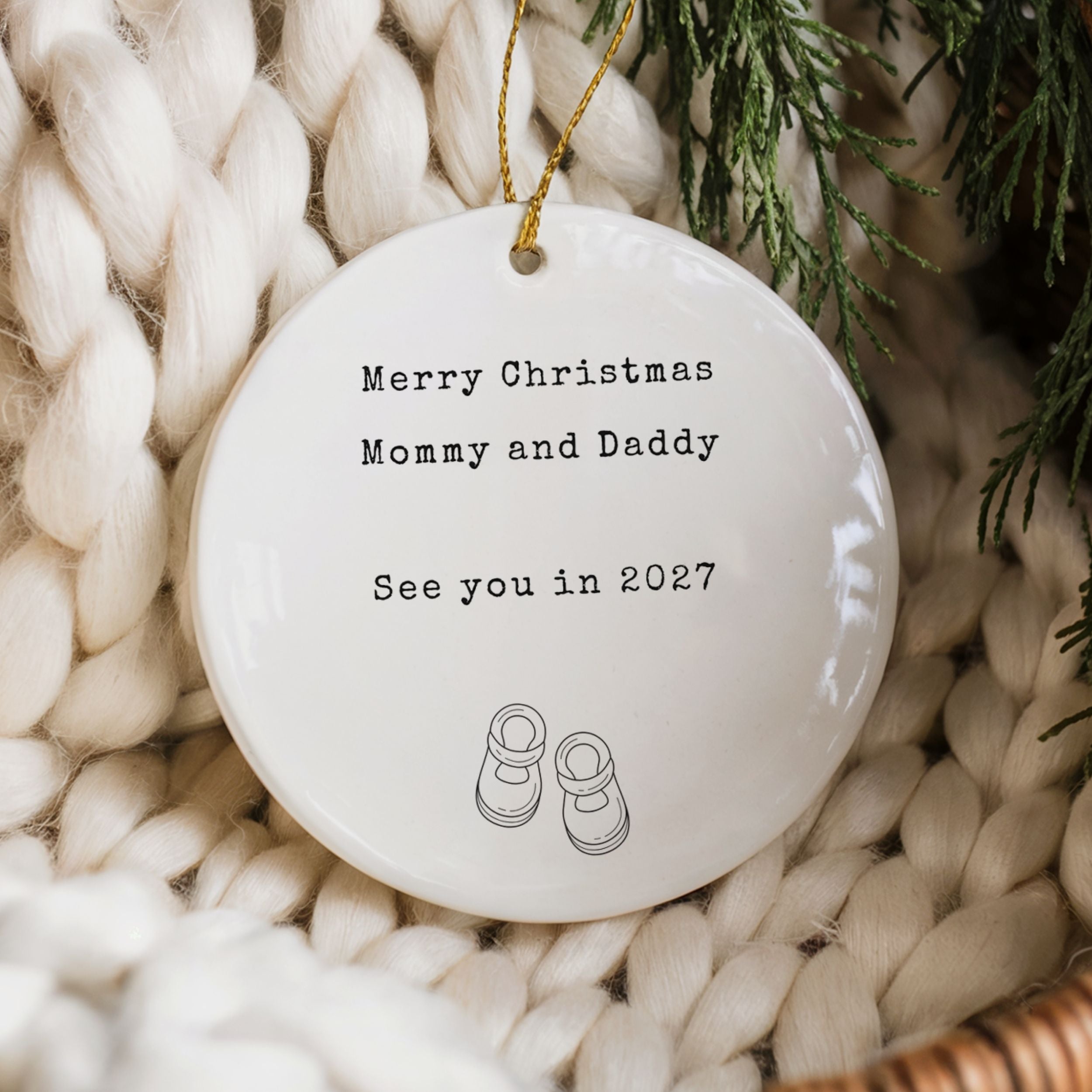 Expecting Baby Christmas Ornament, Personalized Grandparents Pregnancy Reveal