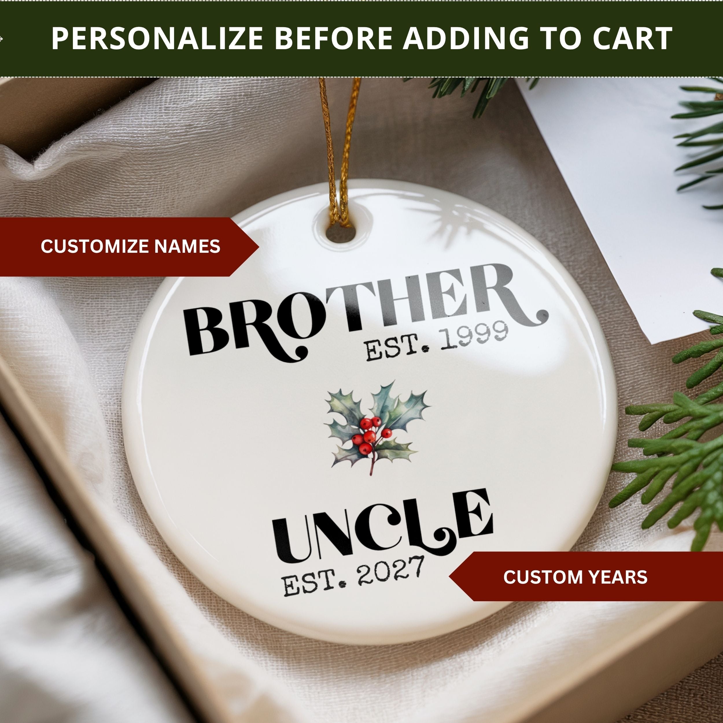 Promoted to Uncle Christmas Ornament, New Uncle Gift for Brother