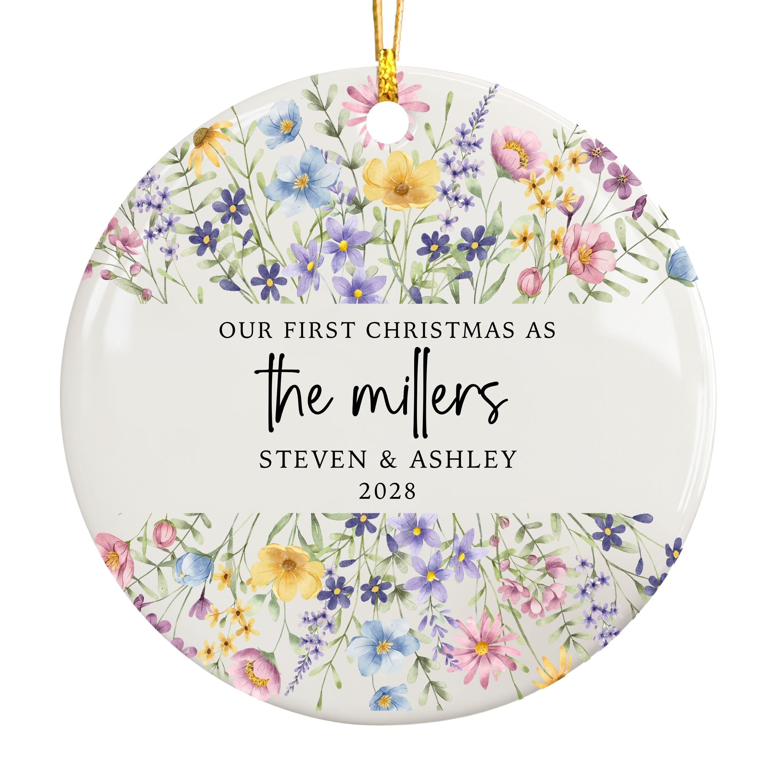 Wildflower Wedding Ornament, Our First Christmas Married