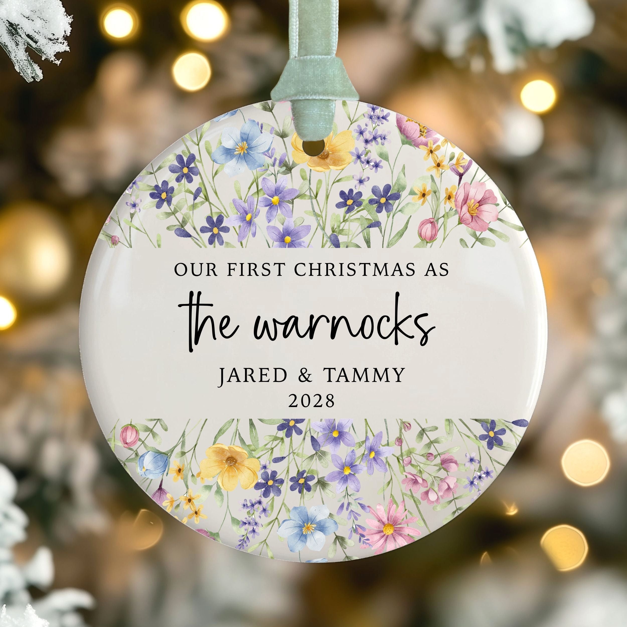 Wildflower Wedding Ornament, Our First Christmas Married