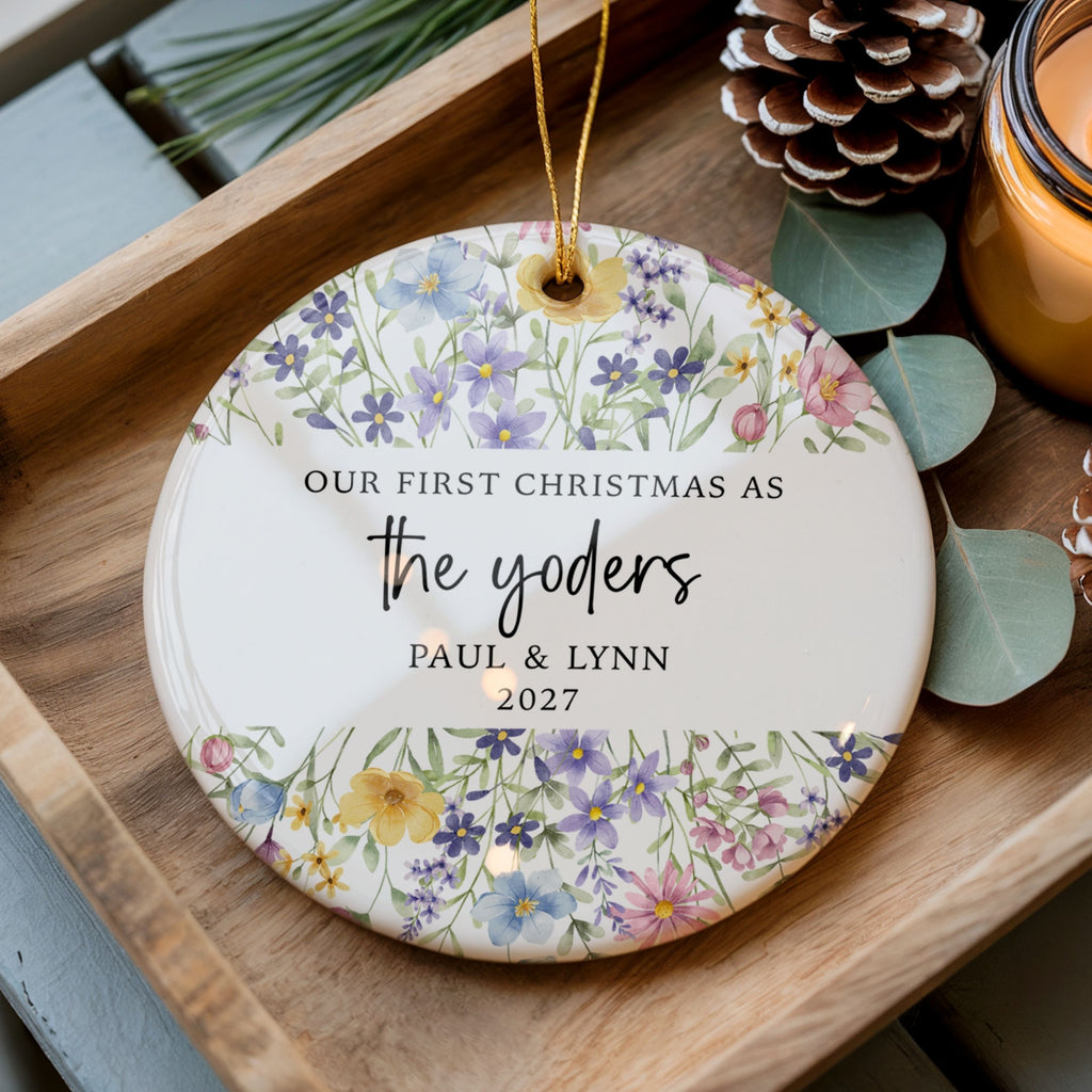 Wildflower Wedding Ornament, Our First Christmas Married