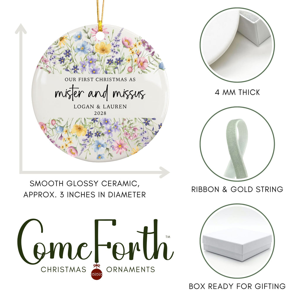 Wildflower Wedding Ornament, Our First Christmas Married