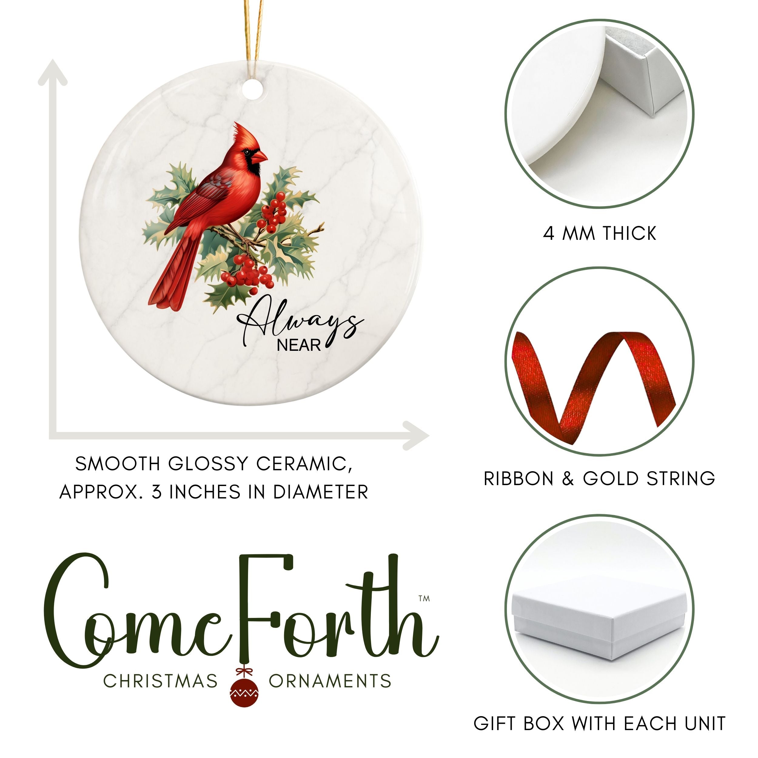 Cardinal Memorial Christmas Ornament, Funeral Sympathy Gifts, Wholesale Case of 4